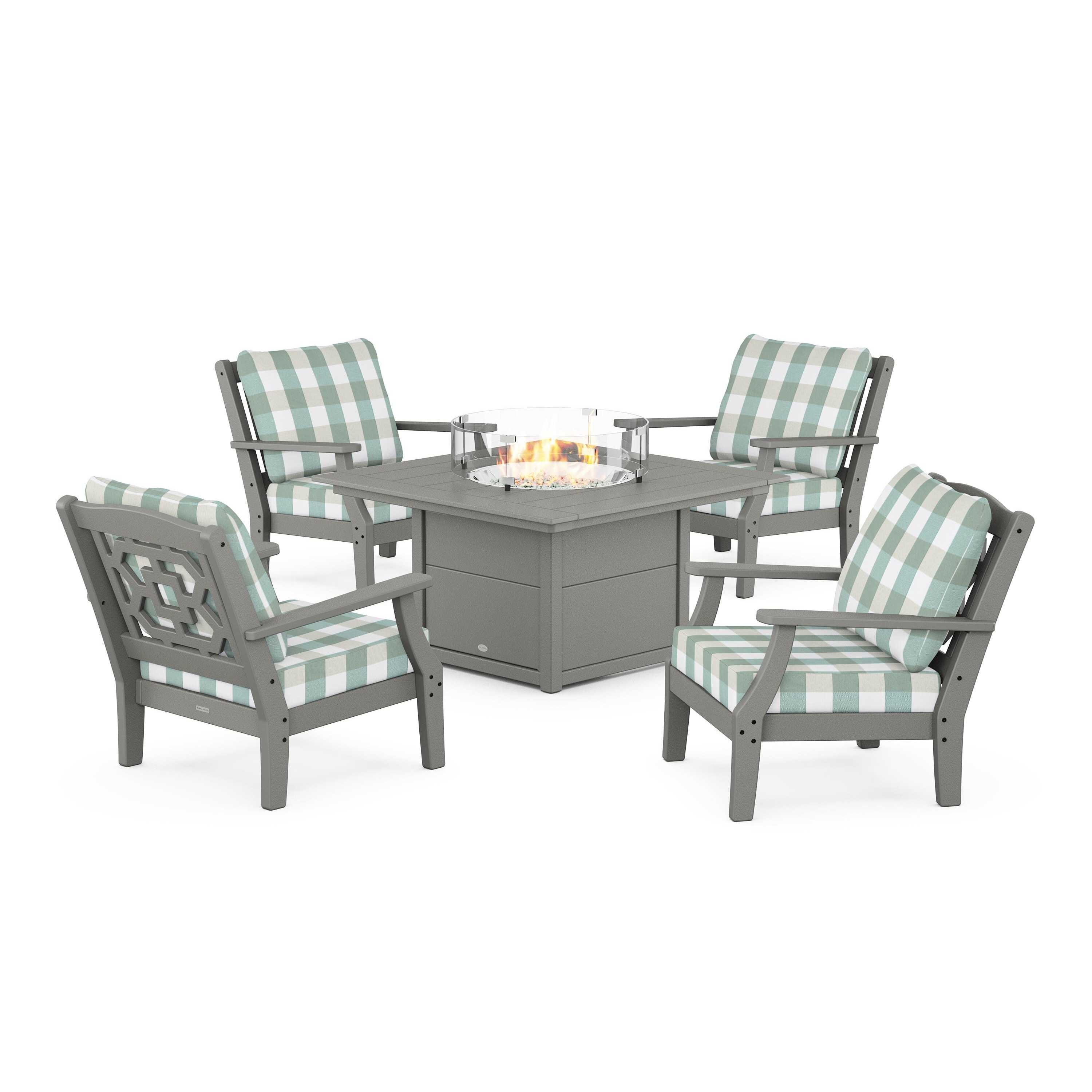 Chinoiserie 5-Piece Deep Seating Set with Fire Pit Table