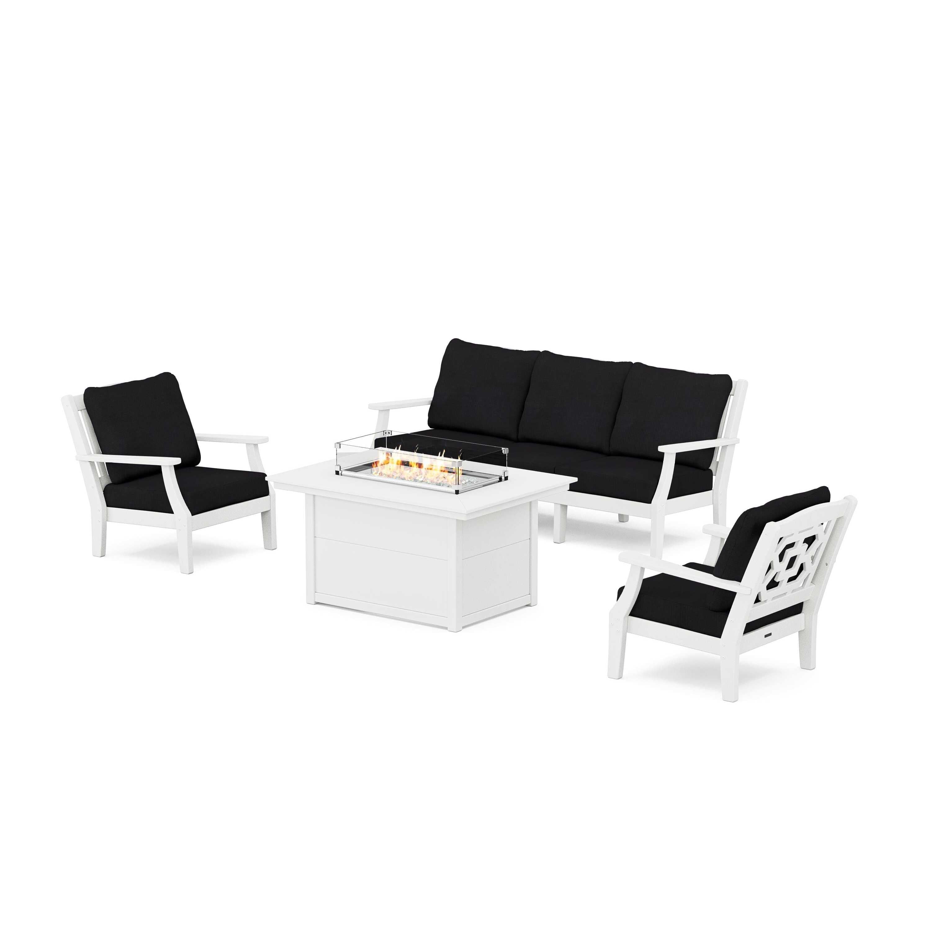 Chinoiserie Deep Seating Fire Pit Table Set