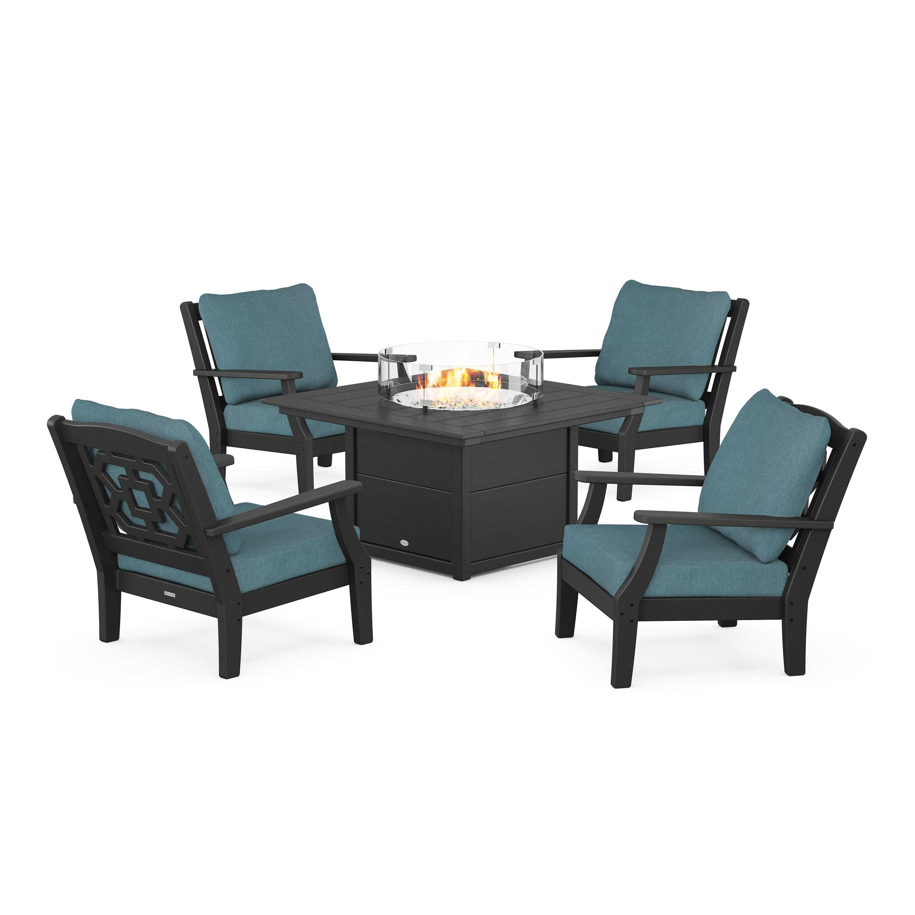 Chinoiserie 5-Piece Deep Seating Set with Fire Pit Table