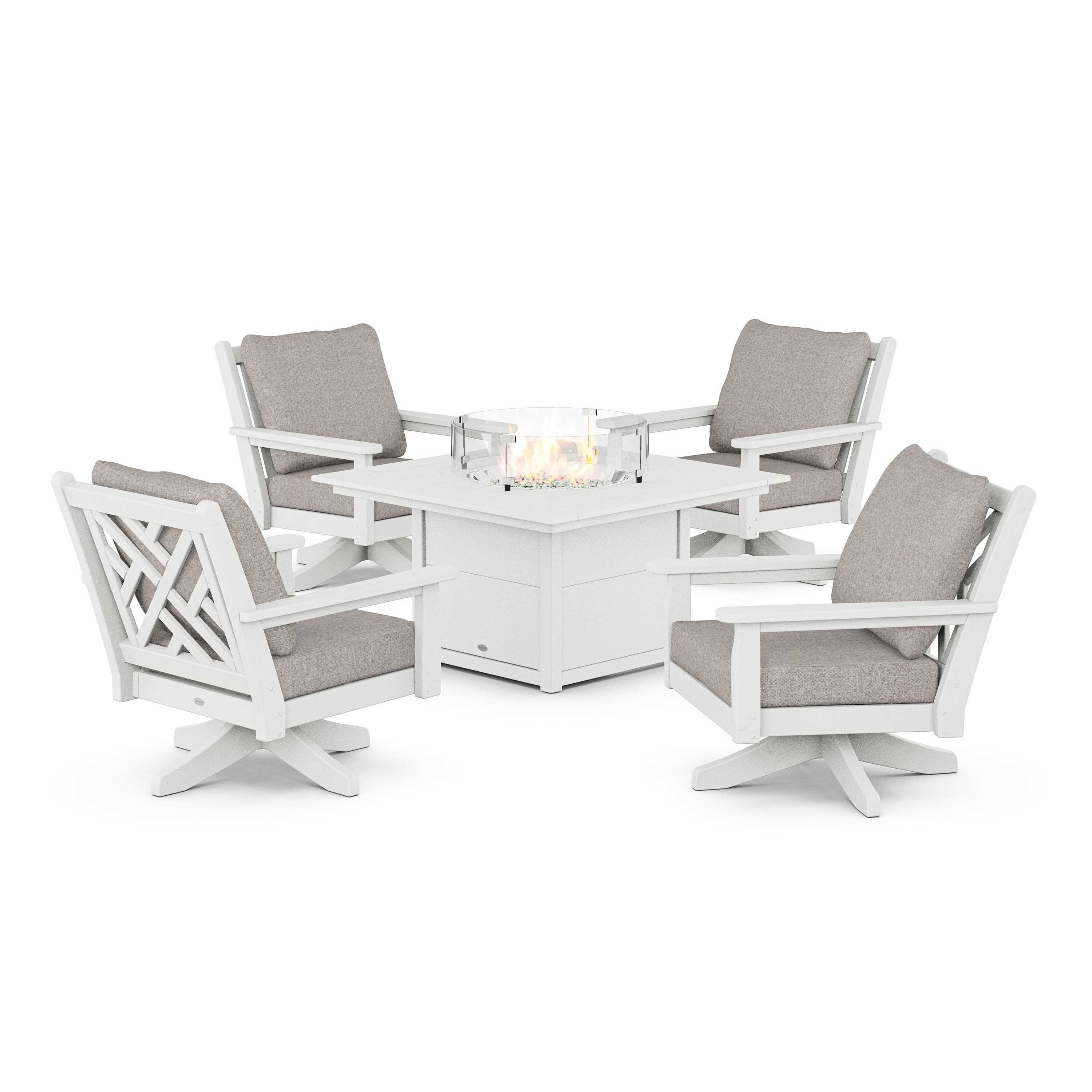 Chippendale 5-Piece Deep Seating Swivel Conversation Set with Fire Pit Table