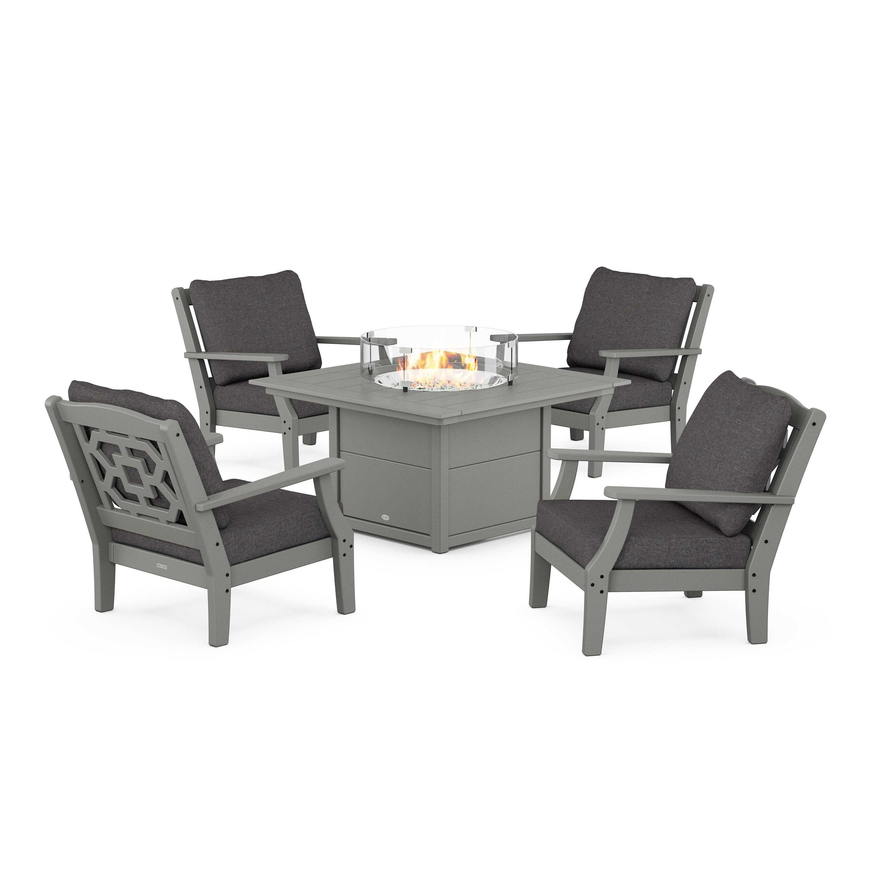 Chinoiserie 5-Piece Deep Seating Set with Fire Pit Table