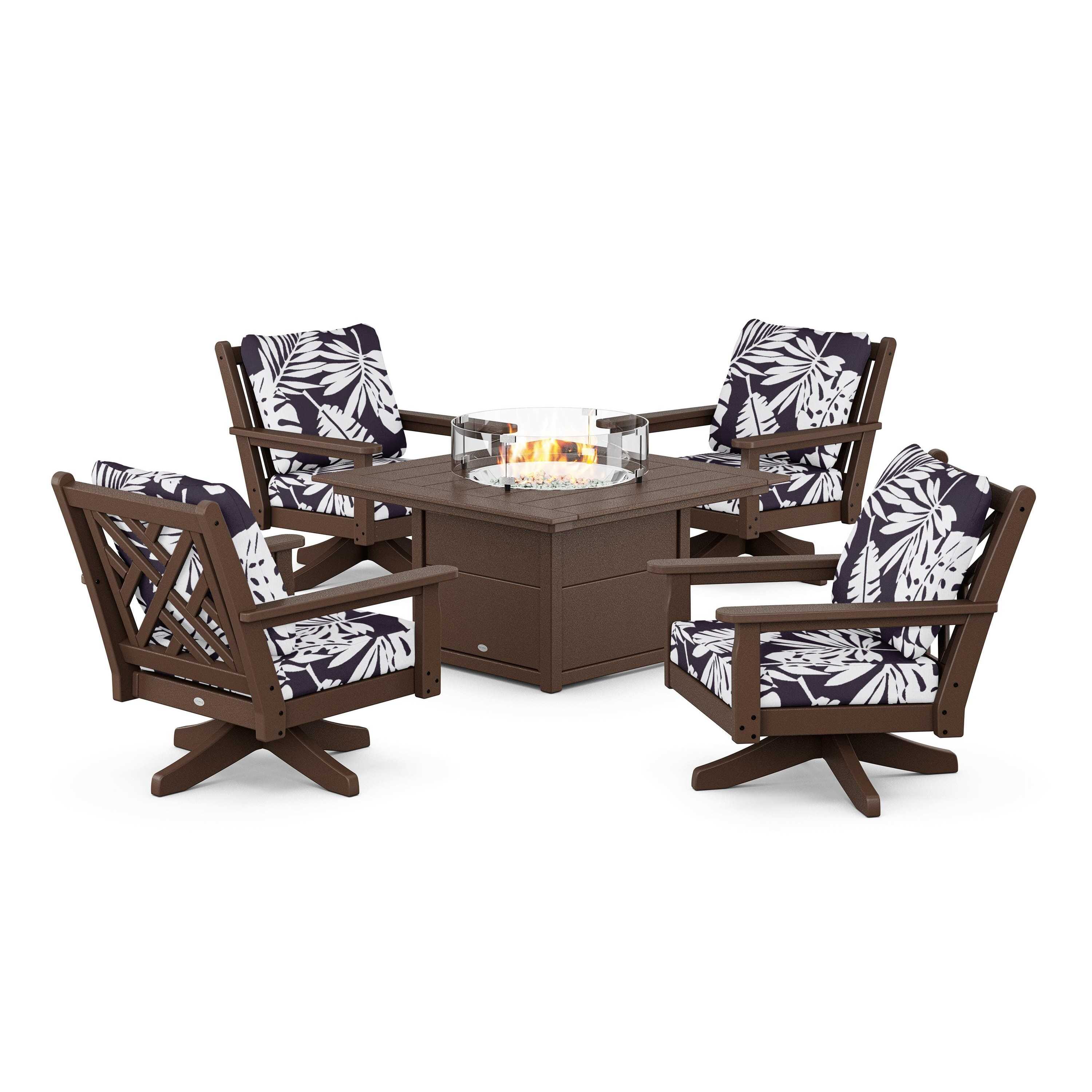 Chippendale 5-Piece Deep Seating Swivel Conversation Set with Fire Pit Table