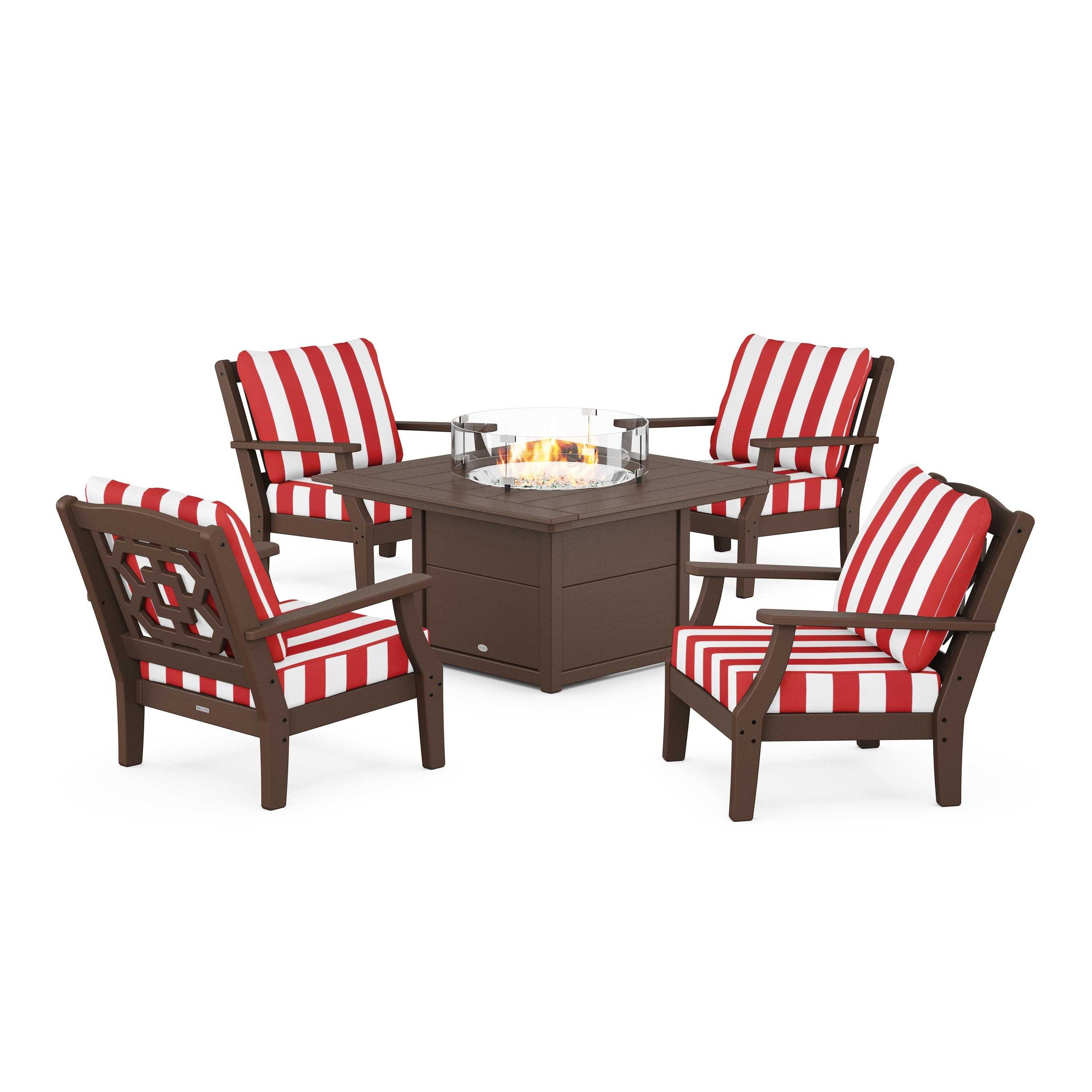 Chinoiserie 5-Piece Deep Seating Set with Fire Pit Table