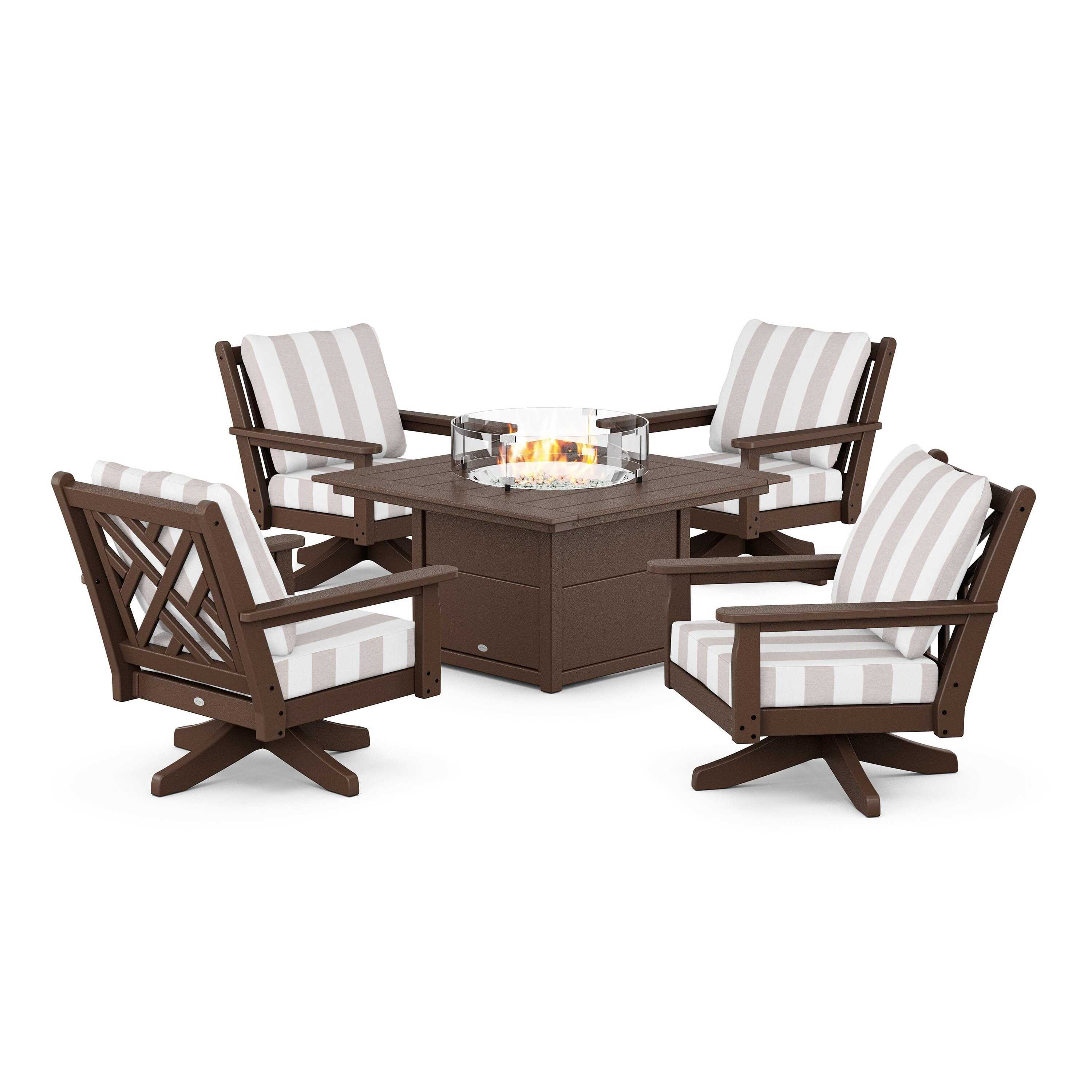 Chippendale 5-Piece Deep Seating Swivel Conversation Set with Fire Pit Table