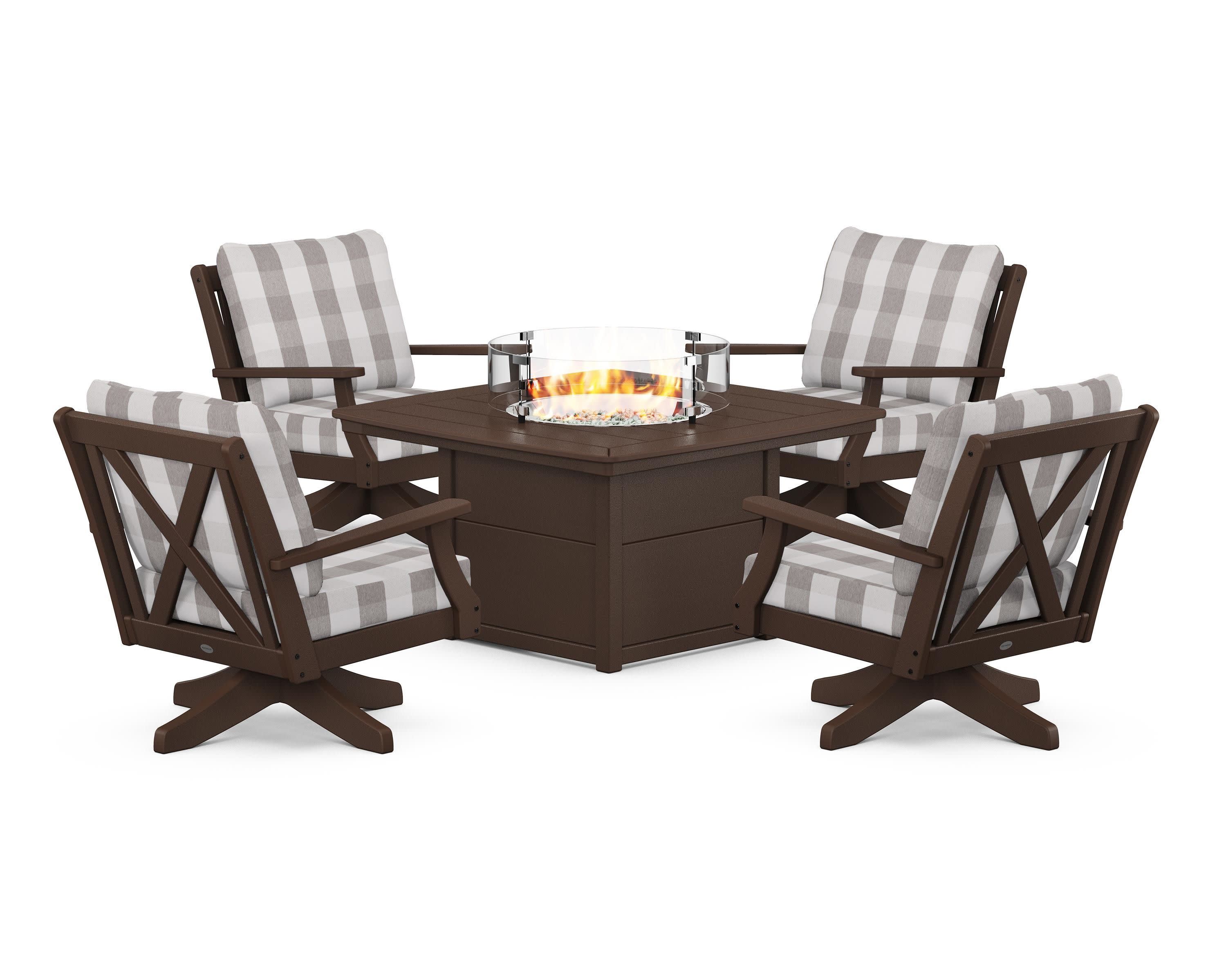 Braxton 5-Piece Deep Seating Swivel Conversation Set with Fire Pit Table