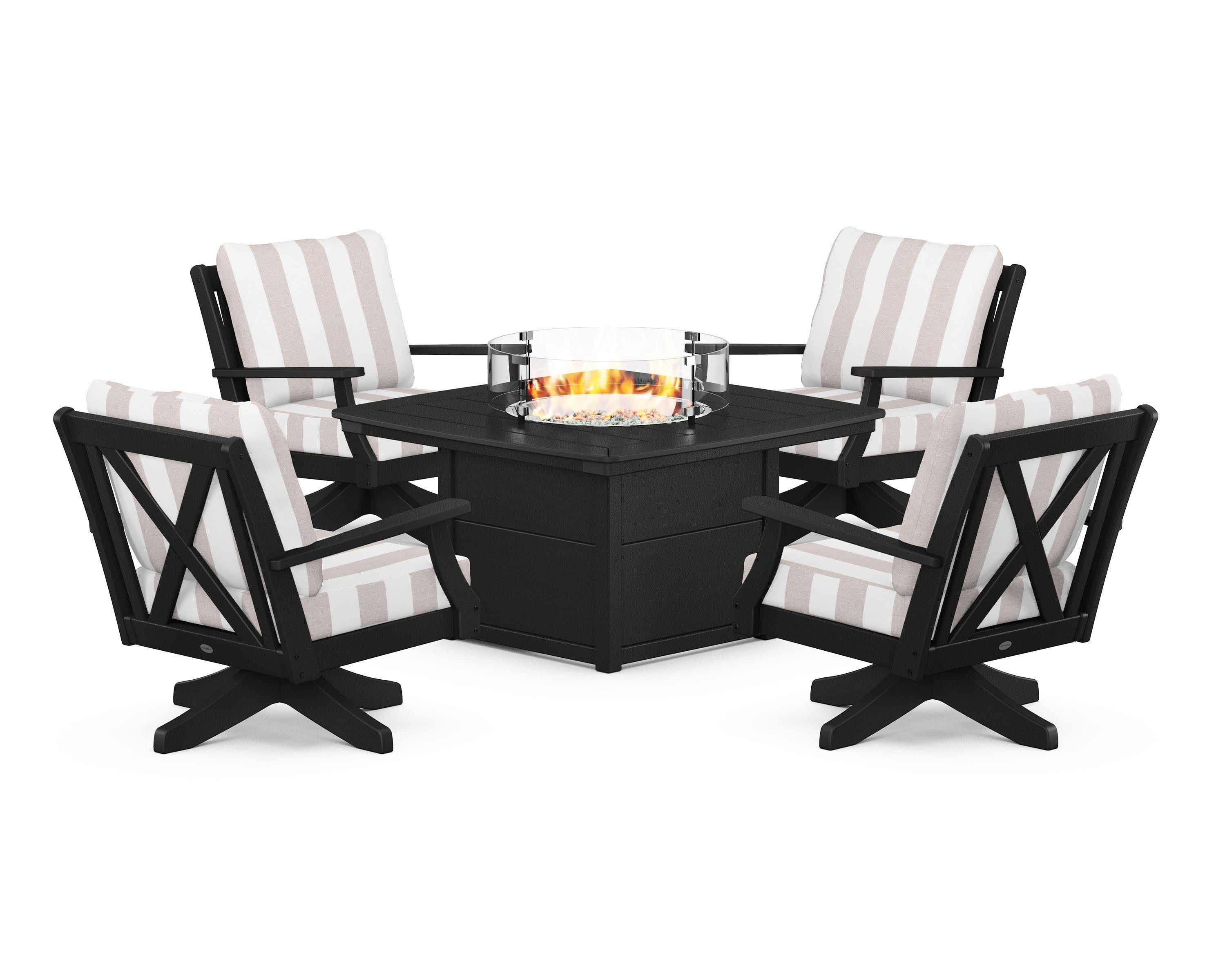 Braxton 5-Piece Deep Seating Swivel Conversation Set with Fire Pit Table