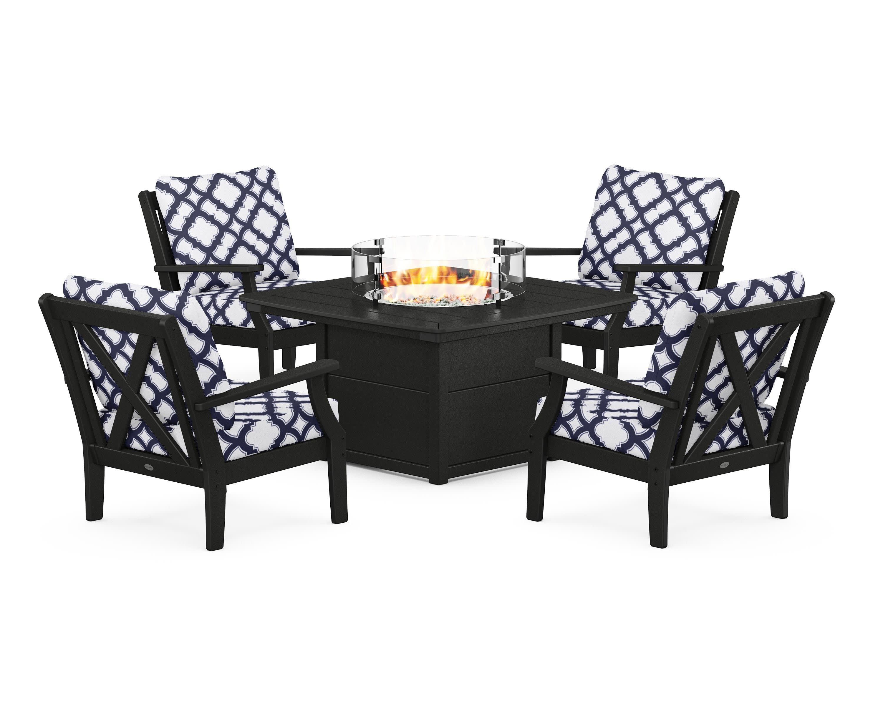 Braxton 5-Piece Deep Seating Conversation Set with Fire Pit Table