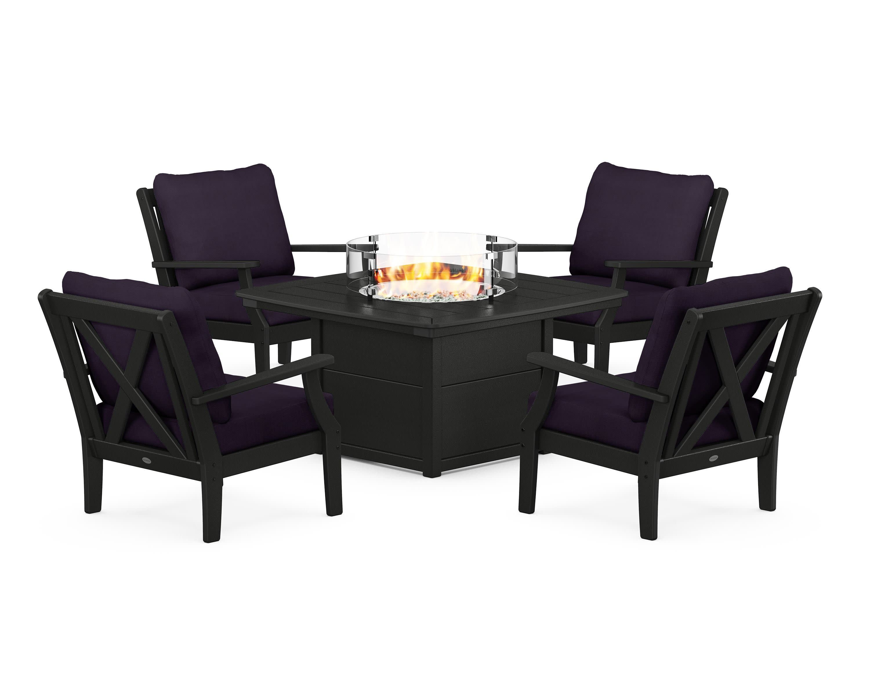 Braxton 5-Piece Deep Seating Conversation Set with Fire Pit Table