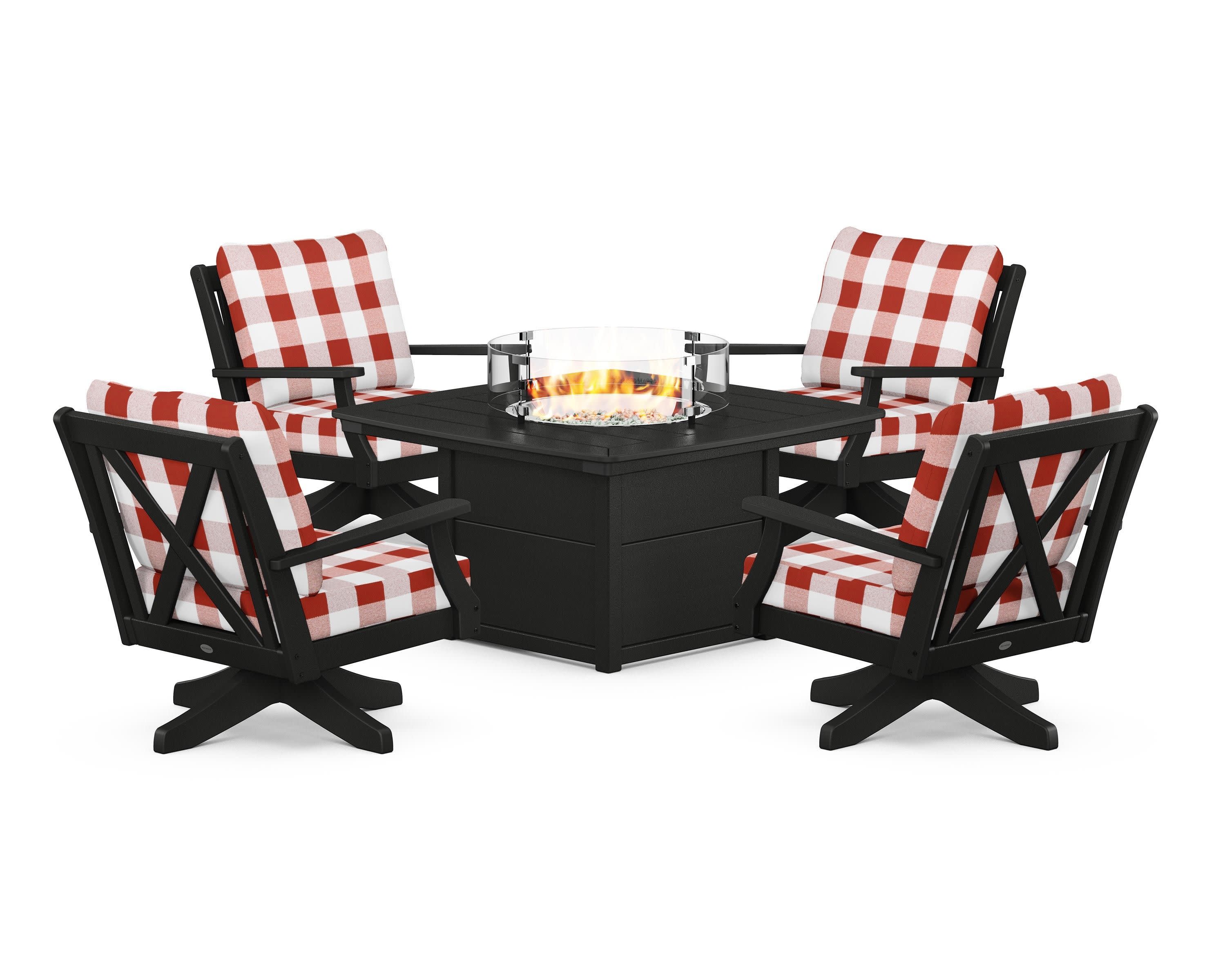 Braxton 5-Piece Deep Seating Swivel Conversation Set with Fire Pit Table