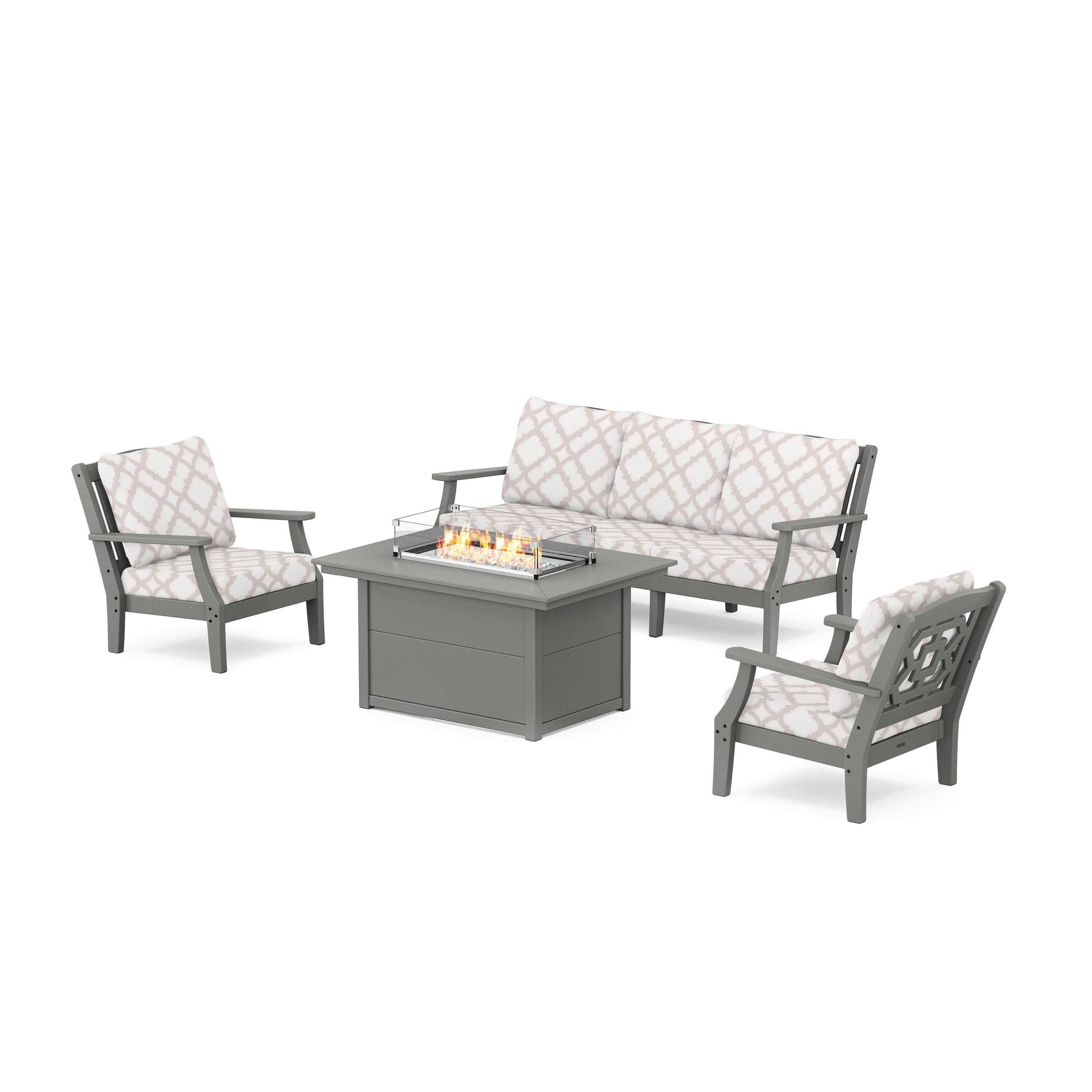 Chinoiserie Deep Seating Fire Pit Table Set