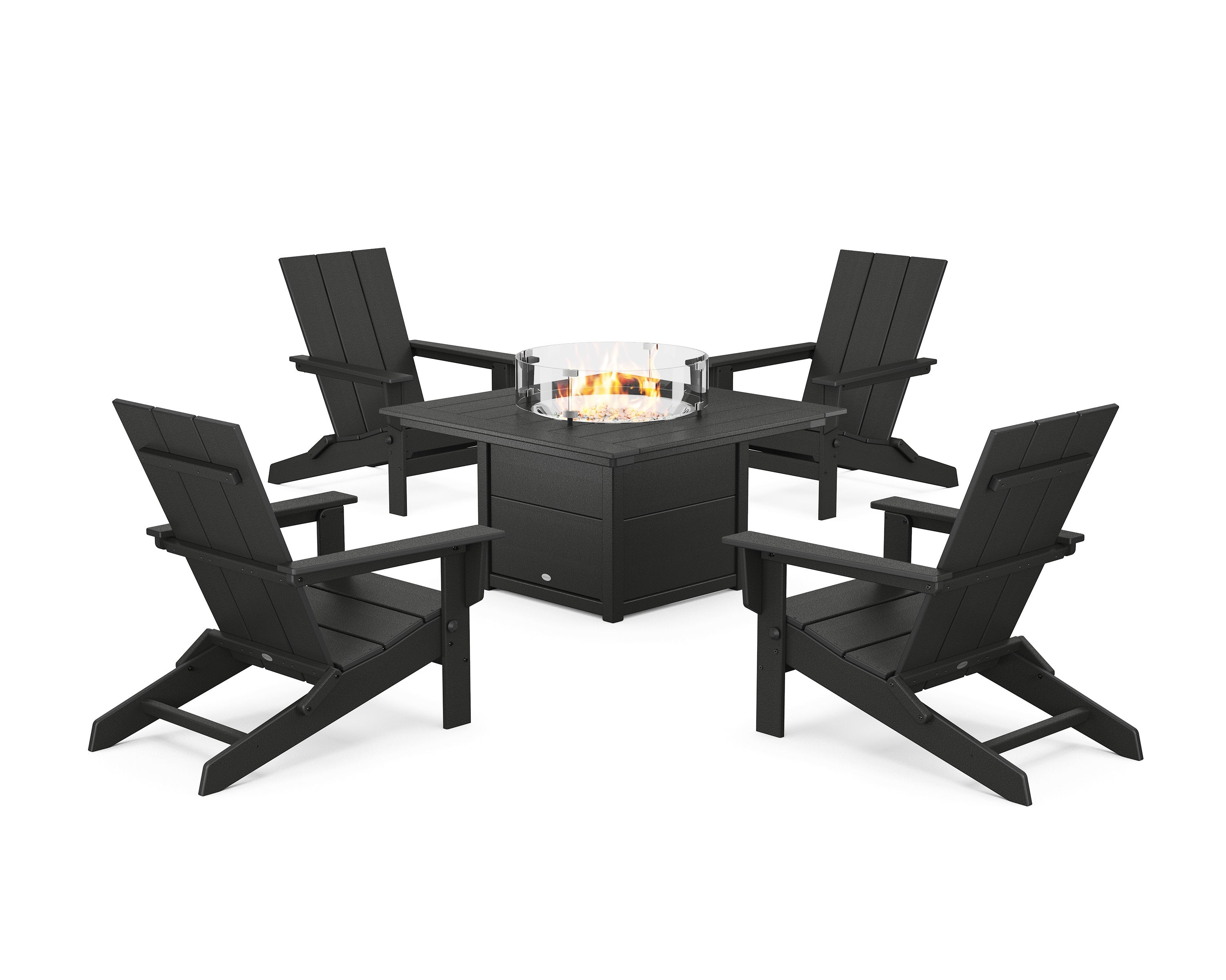 5-Piece Modern Studio Folding Adirondack Conversation Set with Fire Pit Table