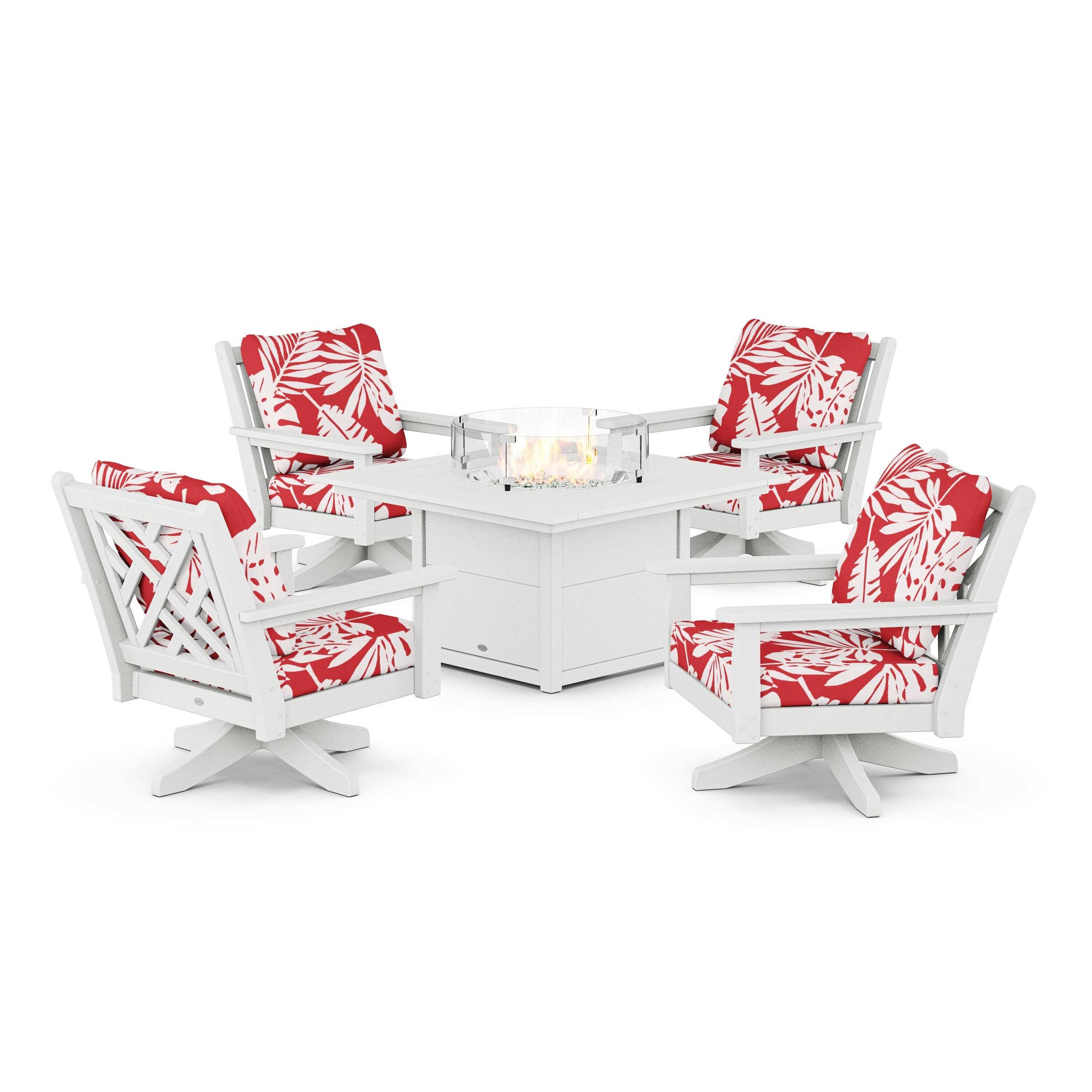 Chippendale 5-Piece Deep Seating Swivel Conversation Set with Fire Pit Table