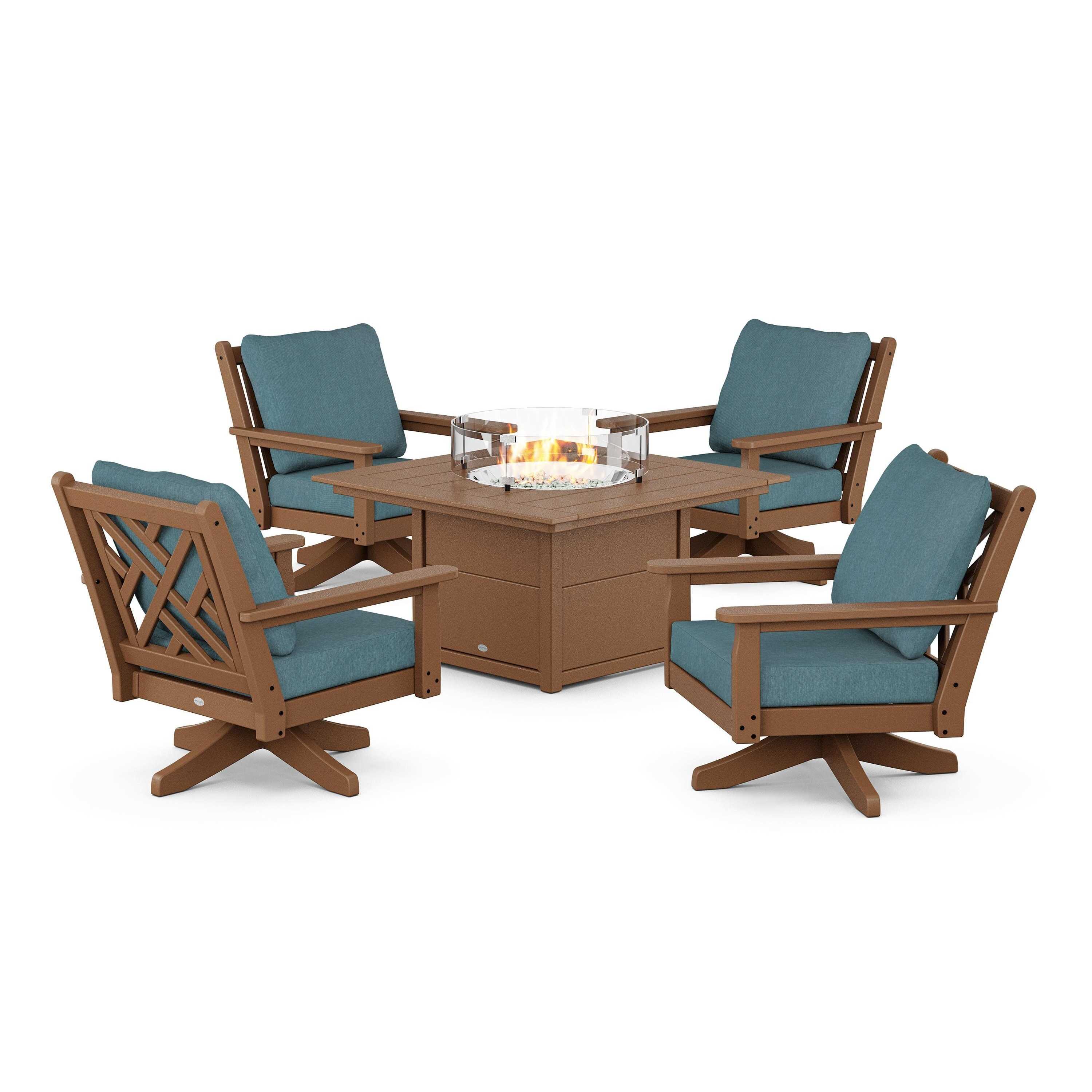 Chippendale 5-Piece Deep Seating Swivel Conversation Set with Fire Pit Table