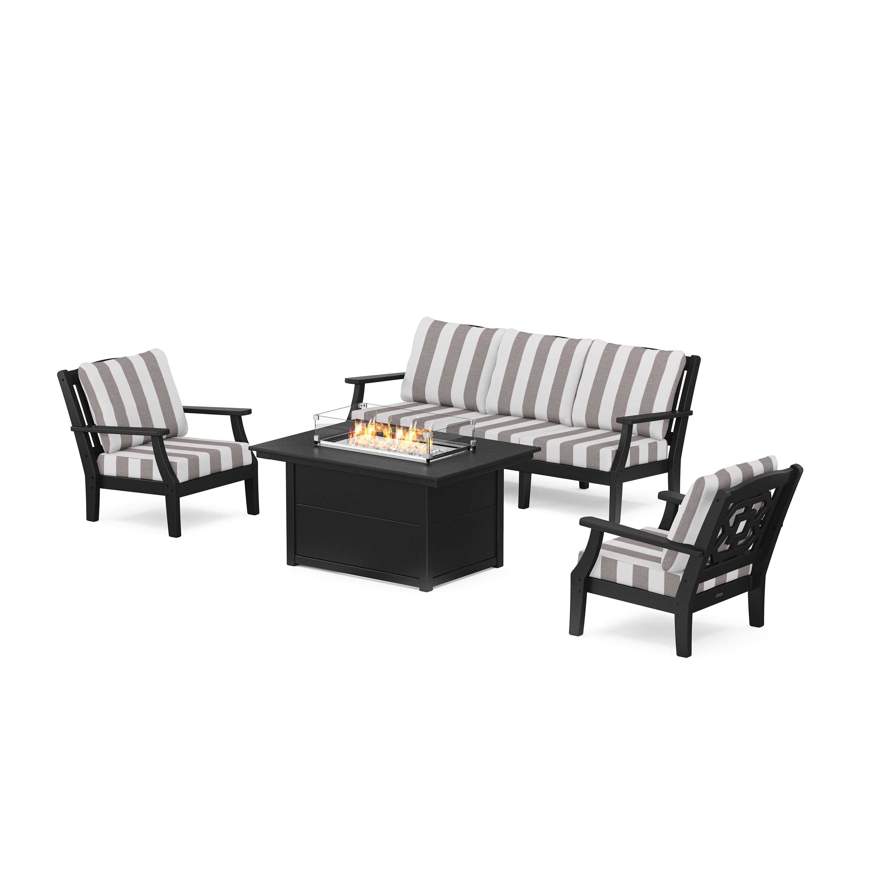 Chinoiserie Deep Seating Fire Pit Table Set