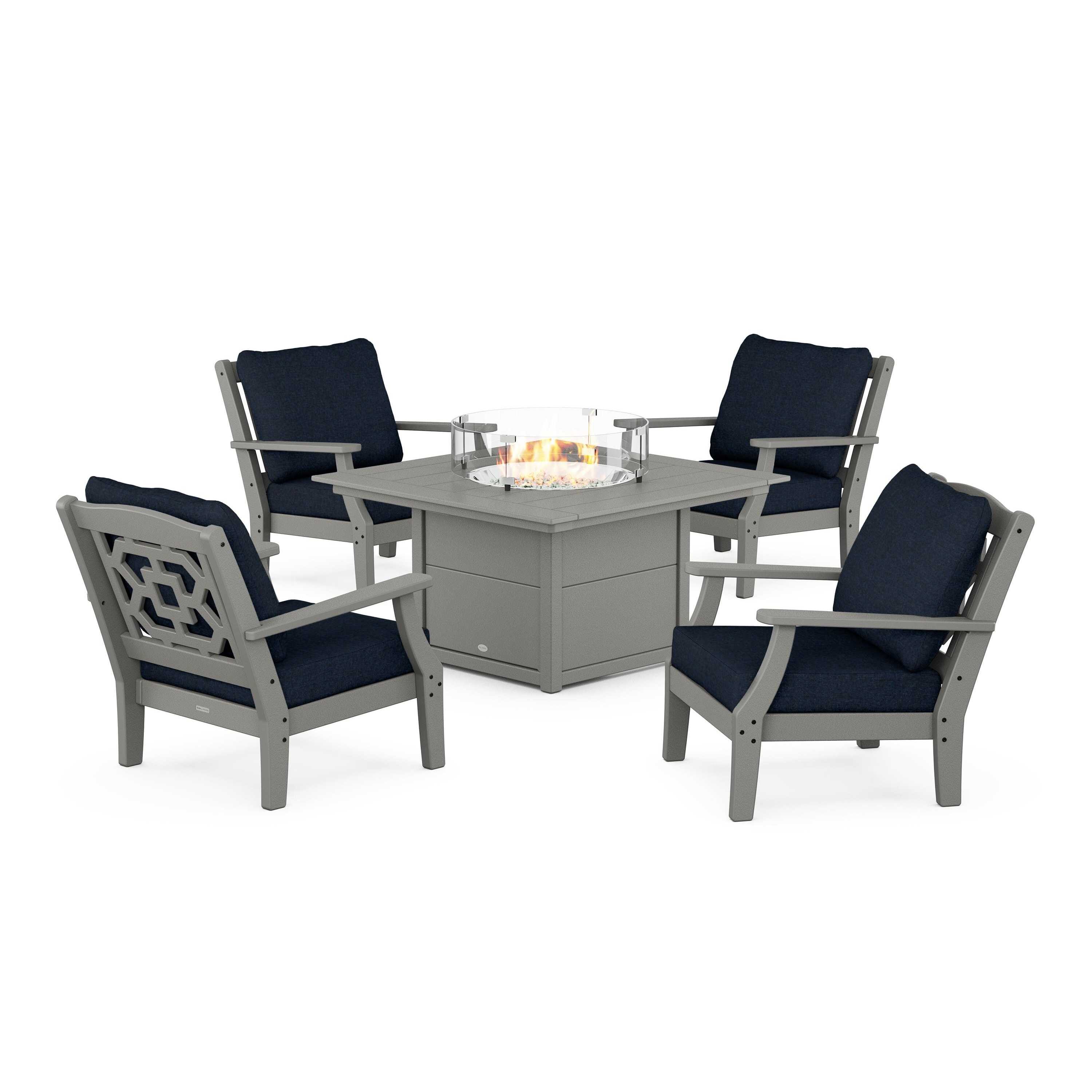 Chinoiserie 5-Piece Deep Seating Set with Fire Pit Table