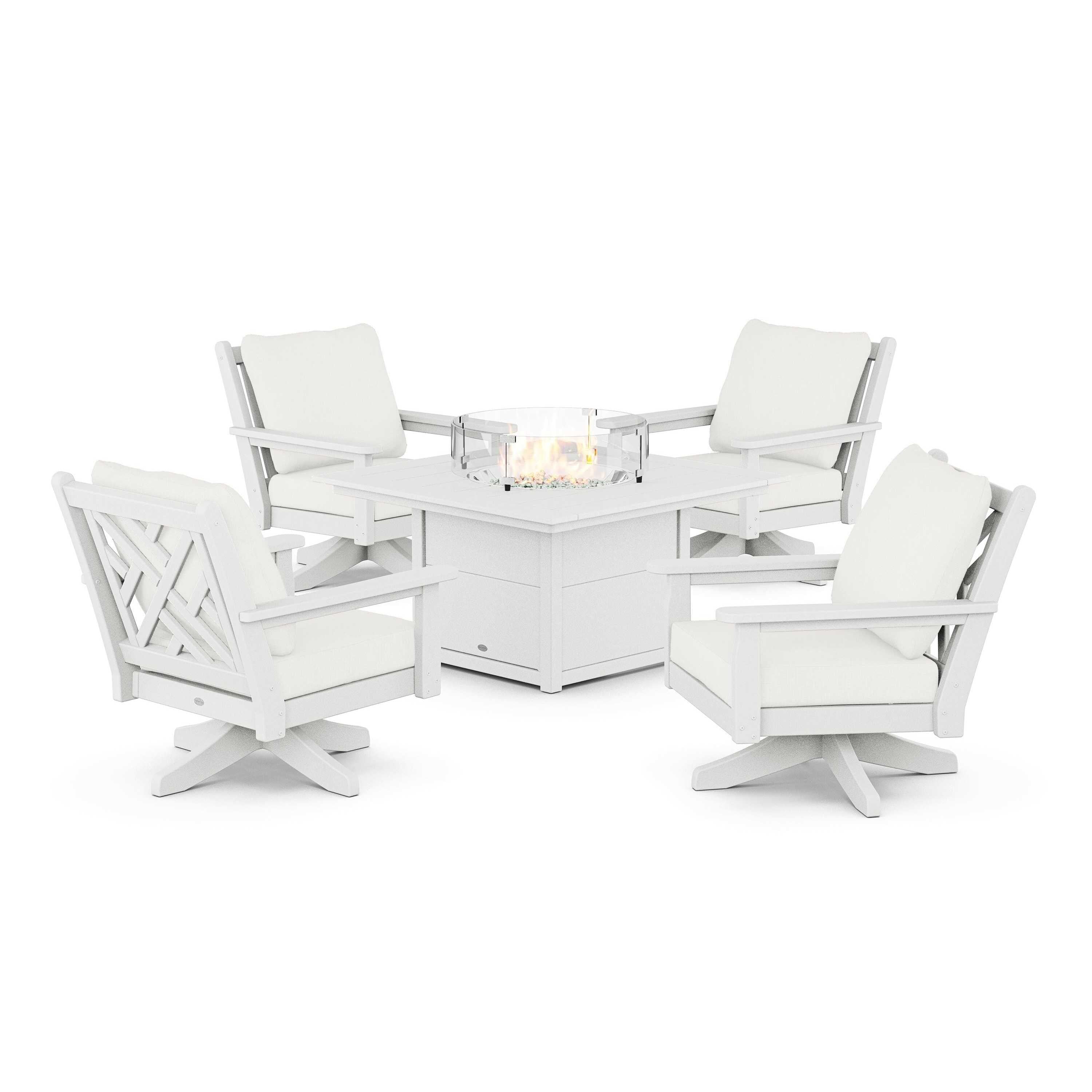Chippendale 5-Piece Deep Seating Swivel Conversation Set with Fire Pit Table
