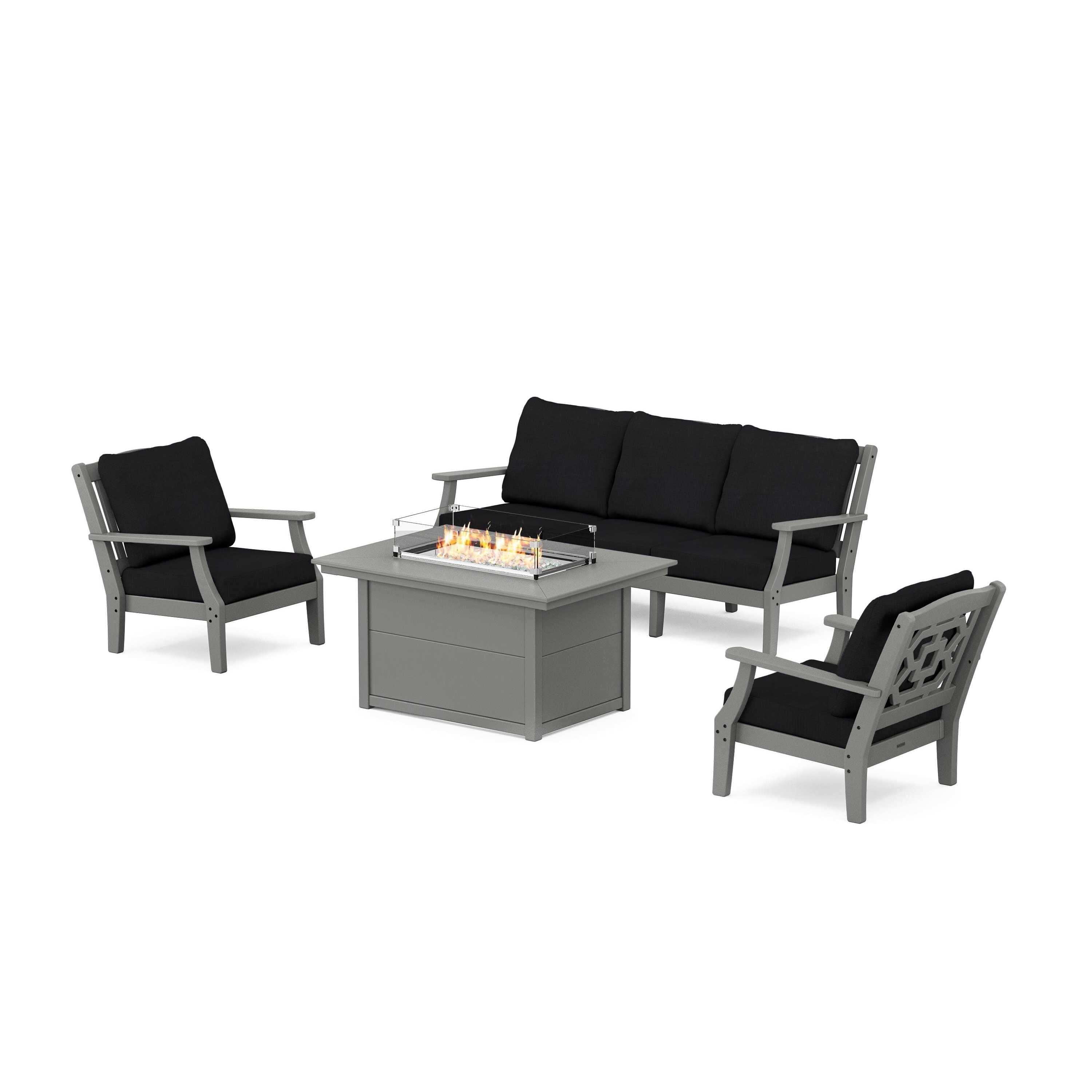 Chinoiserie Deep Seating Fire Pit Table Set