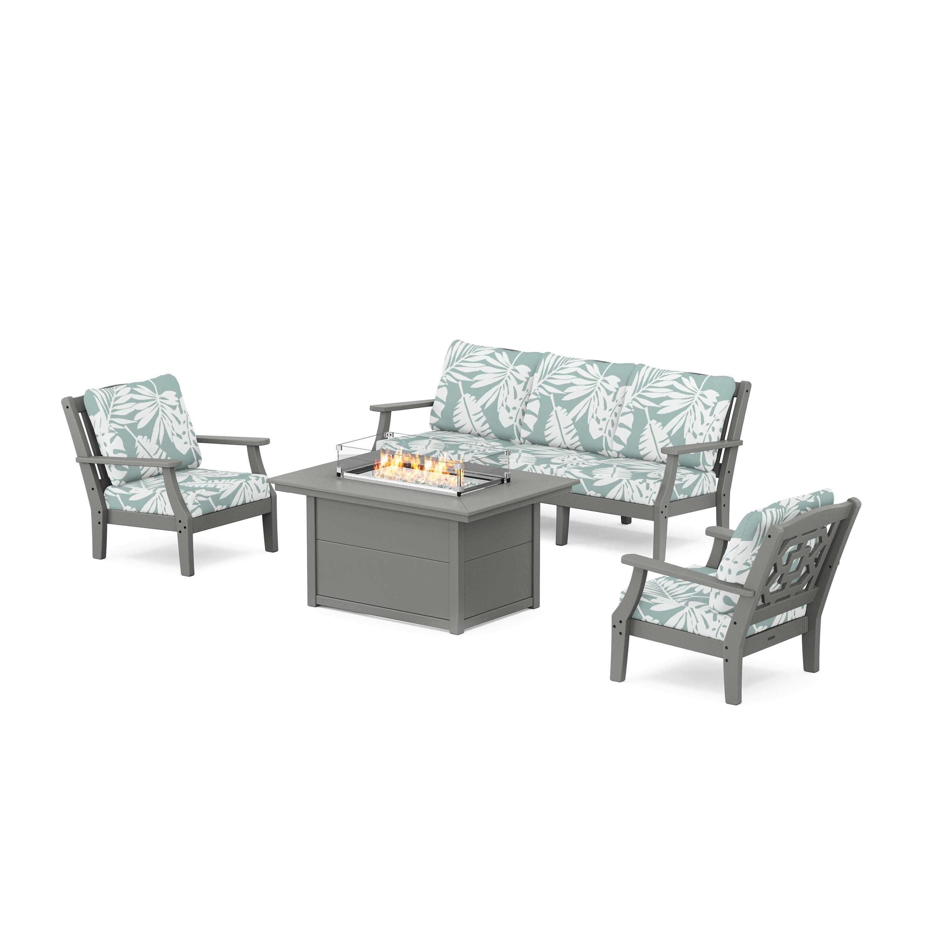 Chinoiserie Deep Seating Fire Pit Table Set