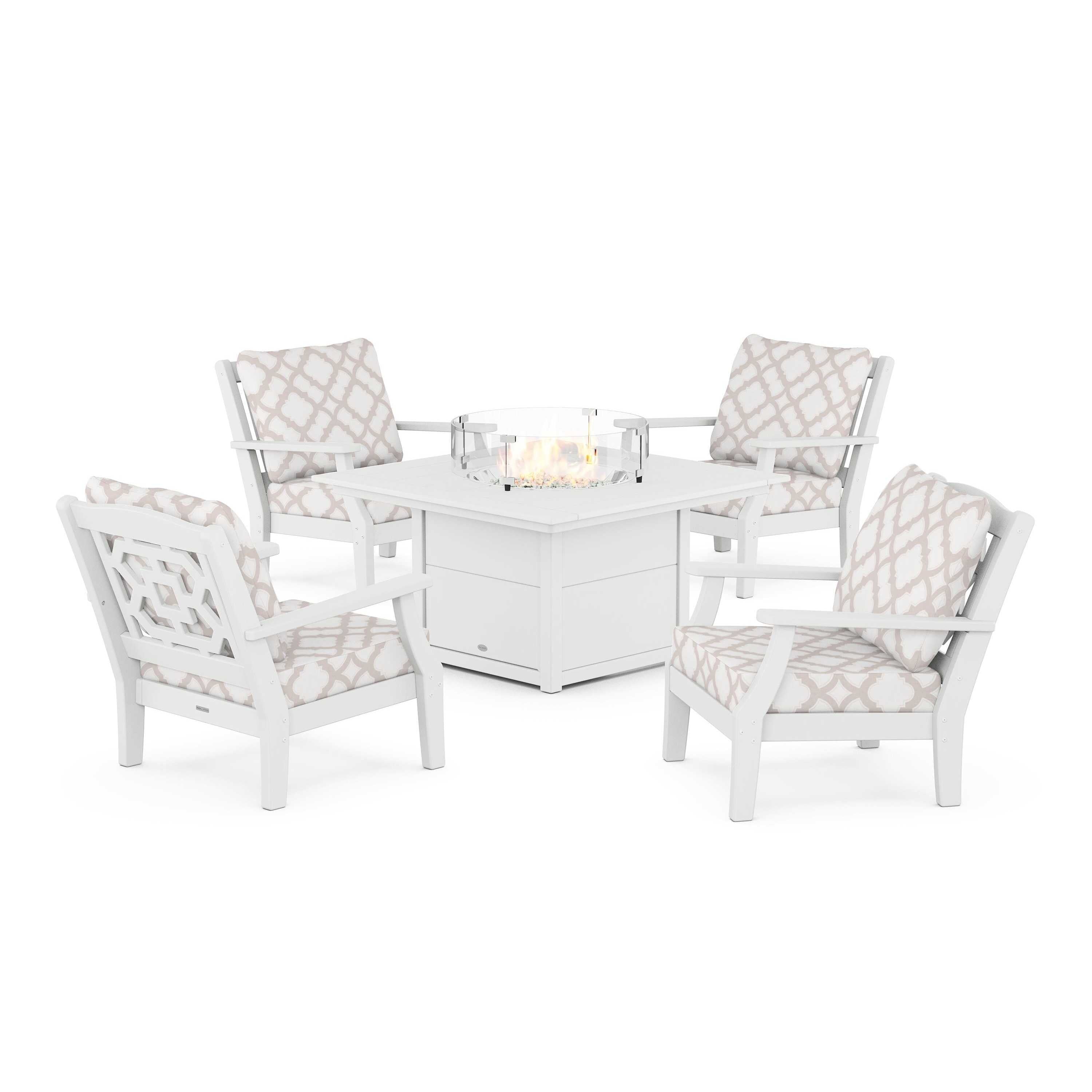 Chinoiserie 5-Piece Deep Seating Set with Fire Pit Table