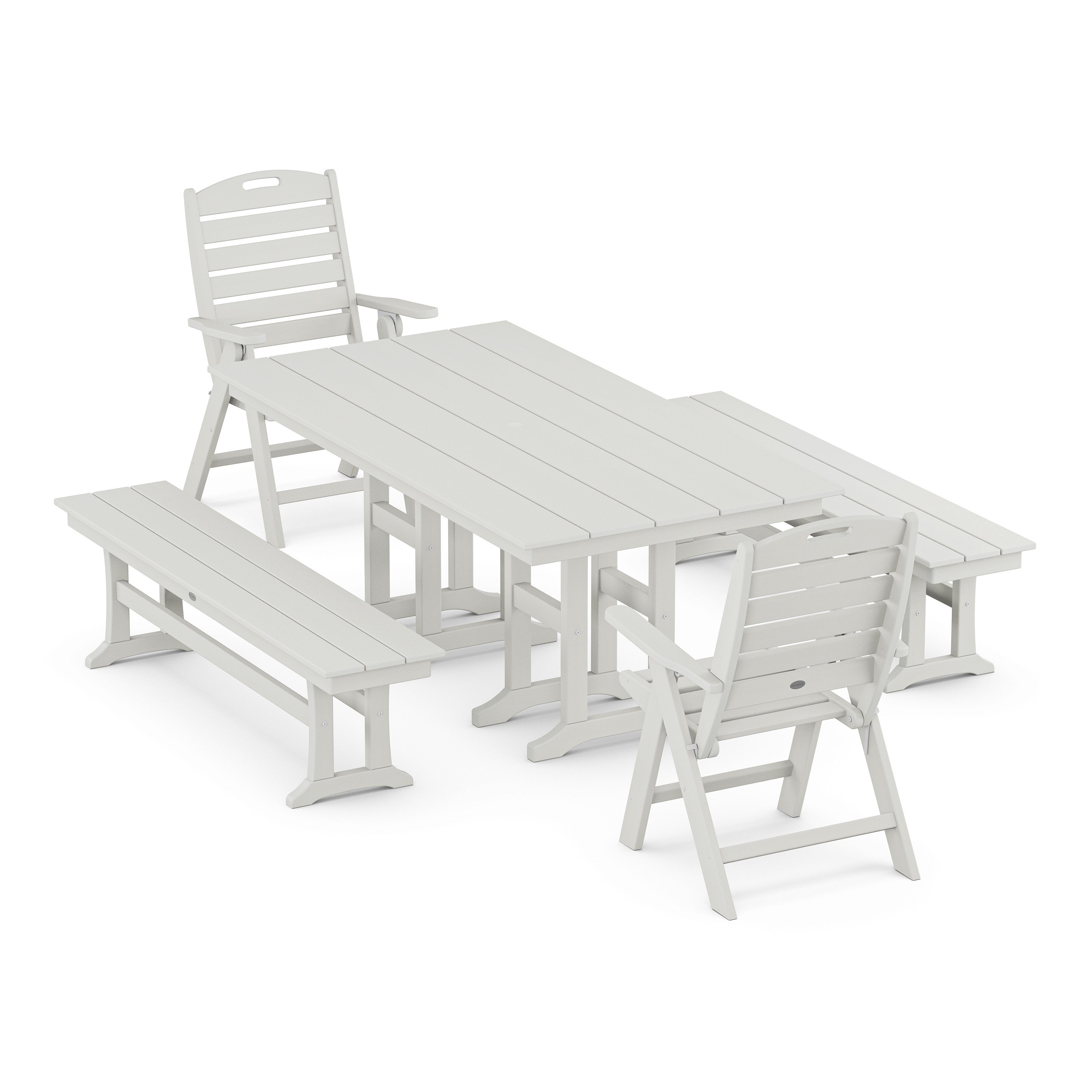 Nautical Highback 5-Piece Farmhouse Dining Set with Benches