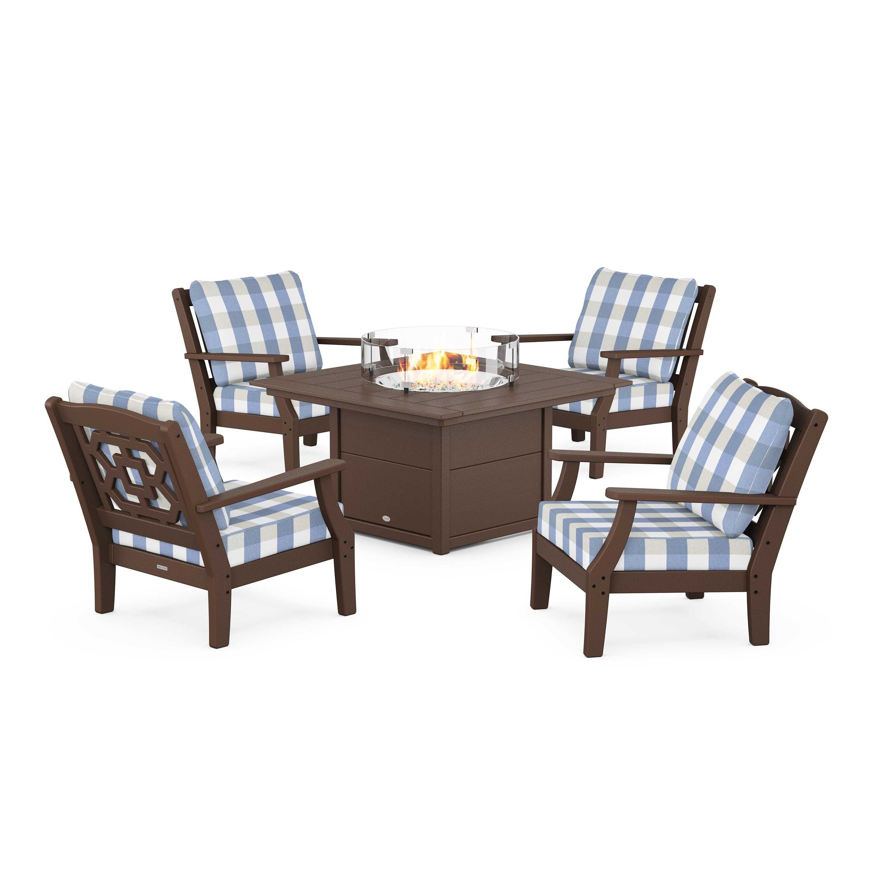 Chinoiserie 5-Piece Deep Seating Set with Fire Pit Table