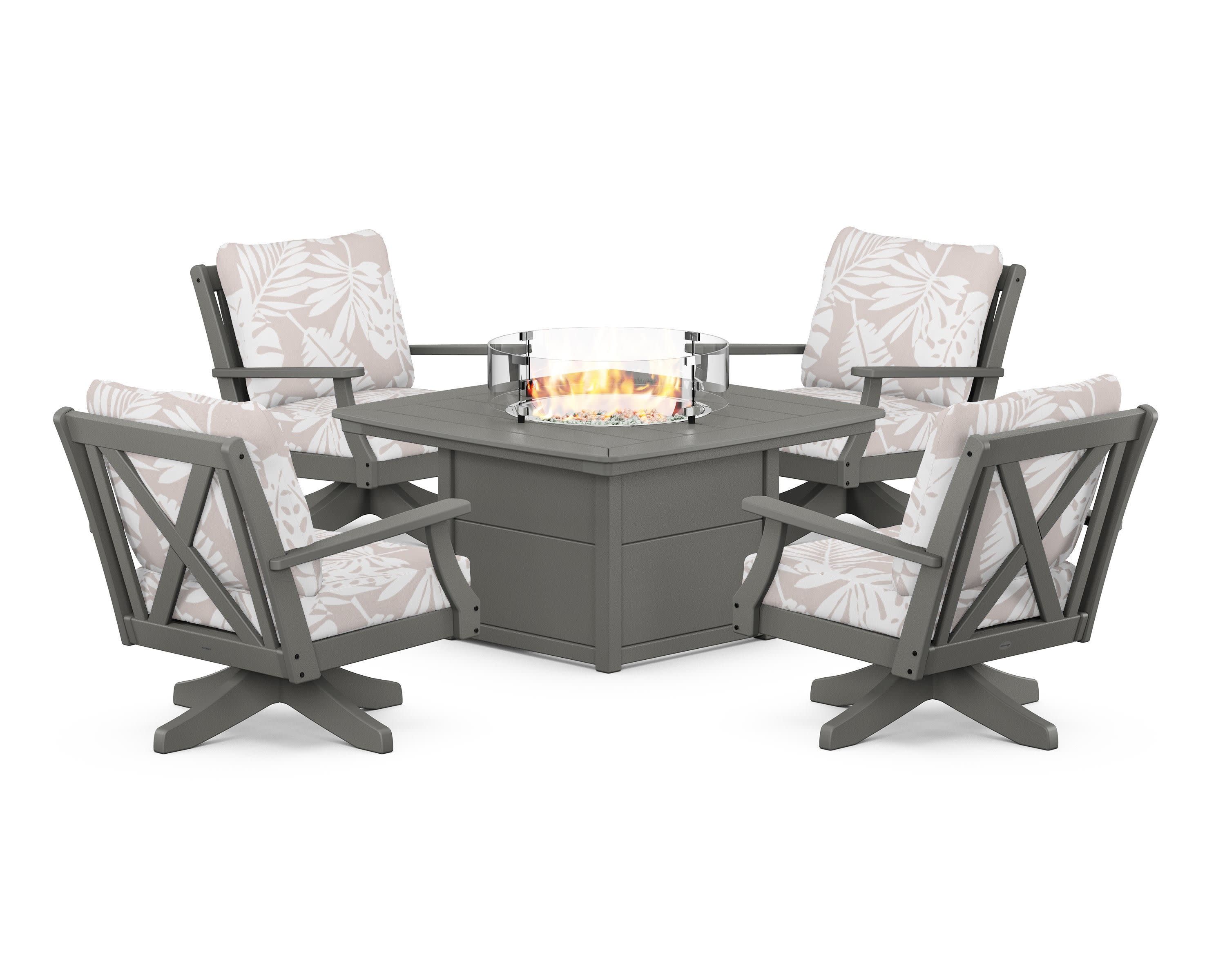 Braxton 5-Piece Deep Seating Swivel Conversation Set with Fire Pit Table