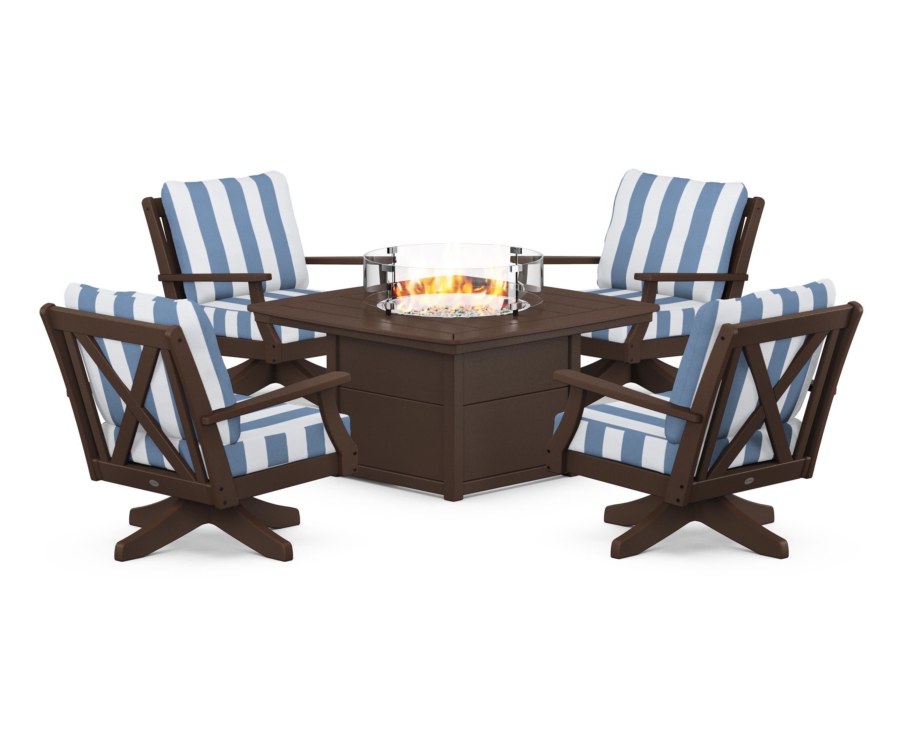 Braxton 5-Piece Deep Seating Swivel Conversation Set with Fire Pit Table