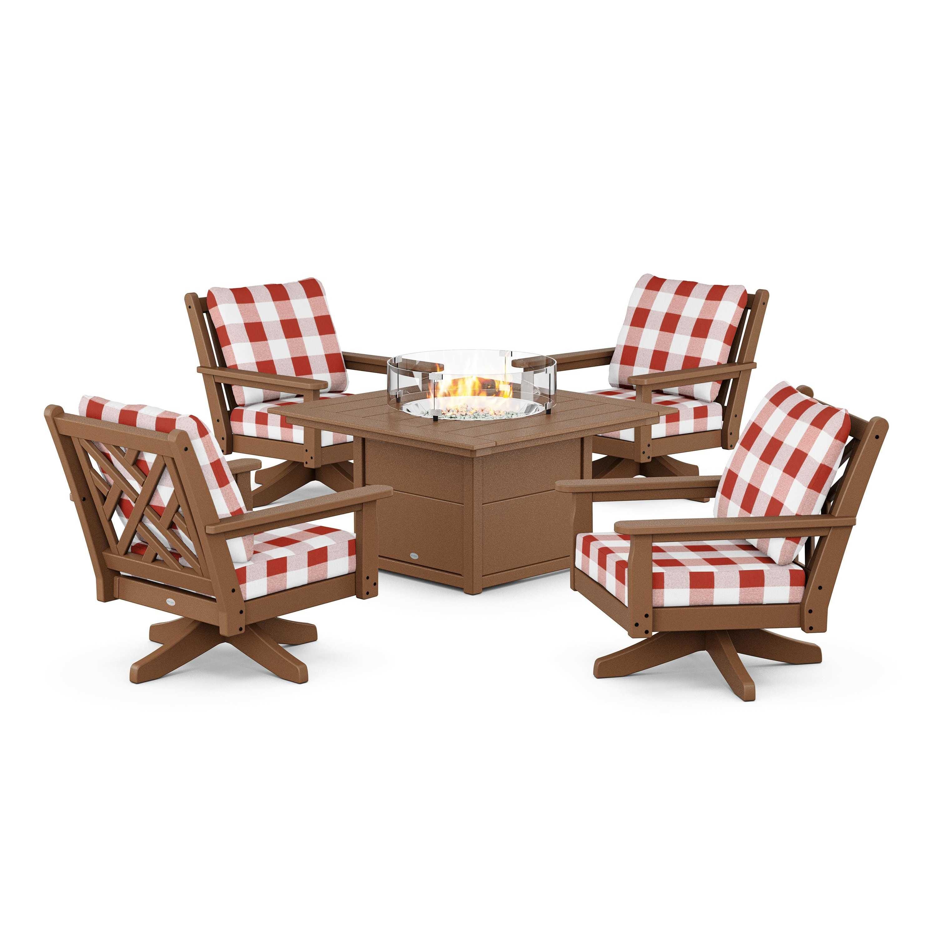 Chippendale 5-Piece Deep Seating Swivel Conversation Set with Fire Pit Table