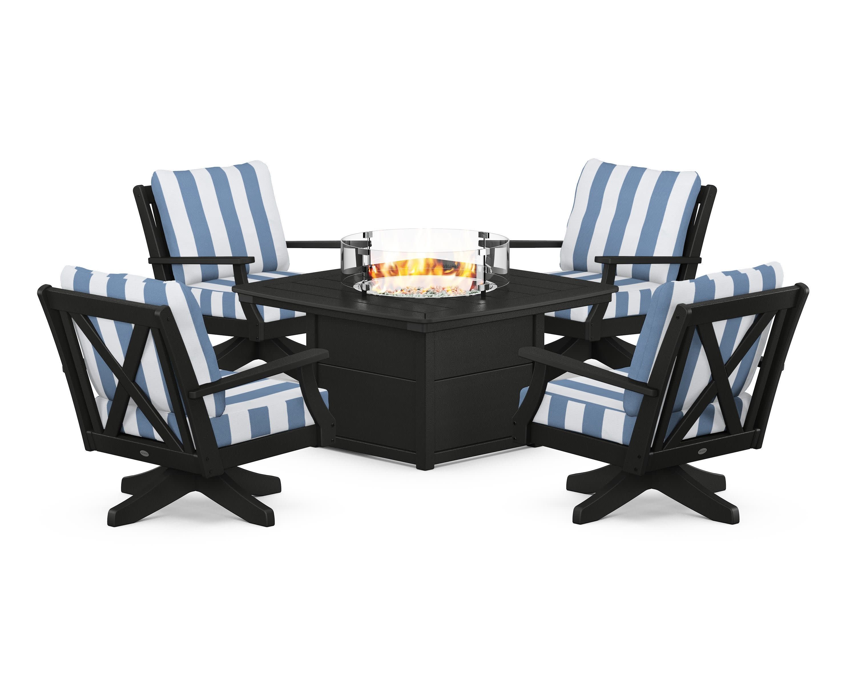 Braxton 5-Piece Deep Seating Swivel Conversation Set with Fire Pit Table