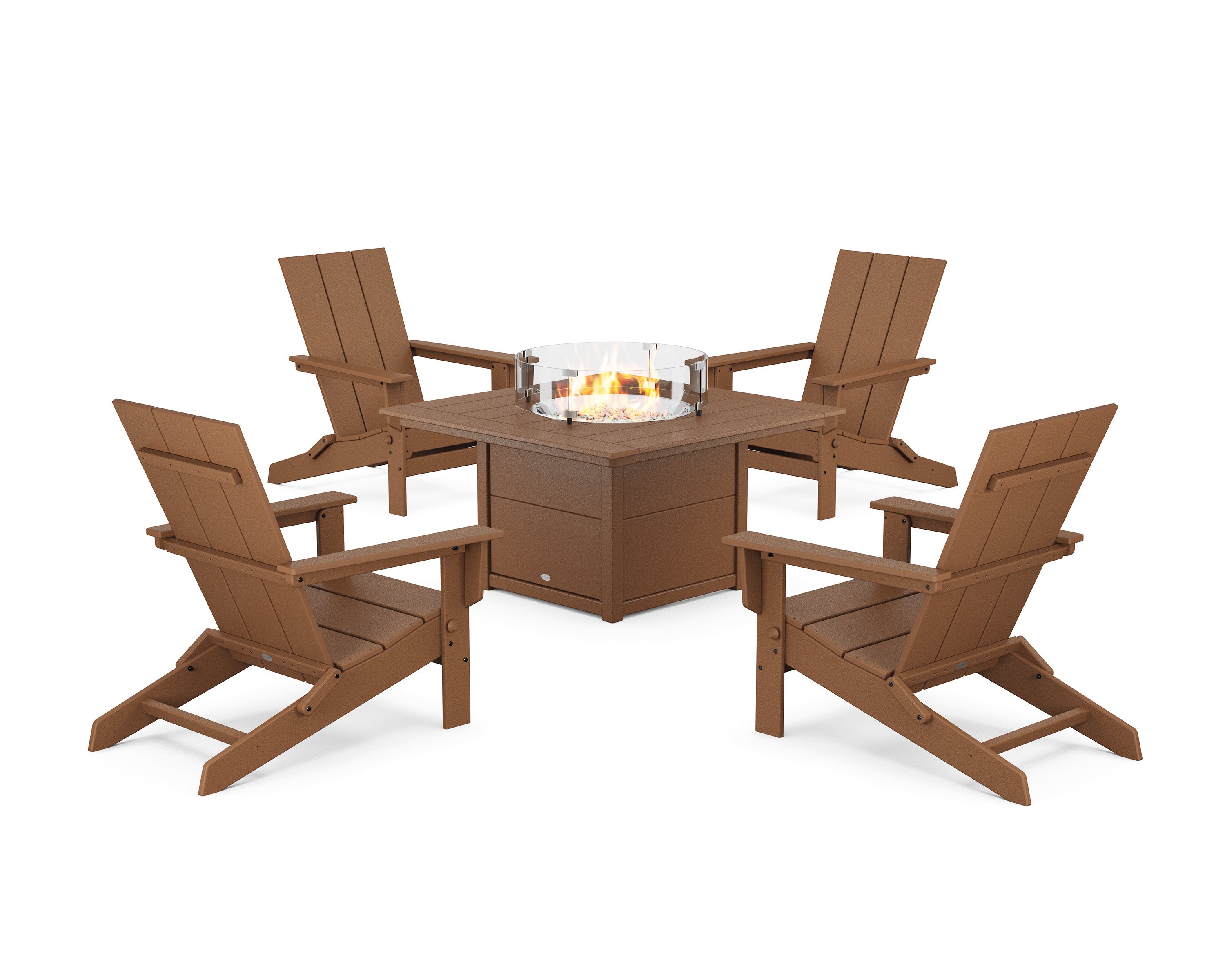 5-Piece Modern Studio Folding Adirondack Conversation Set with Fire Pit Table