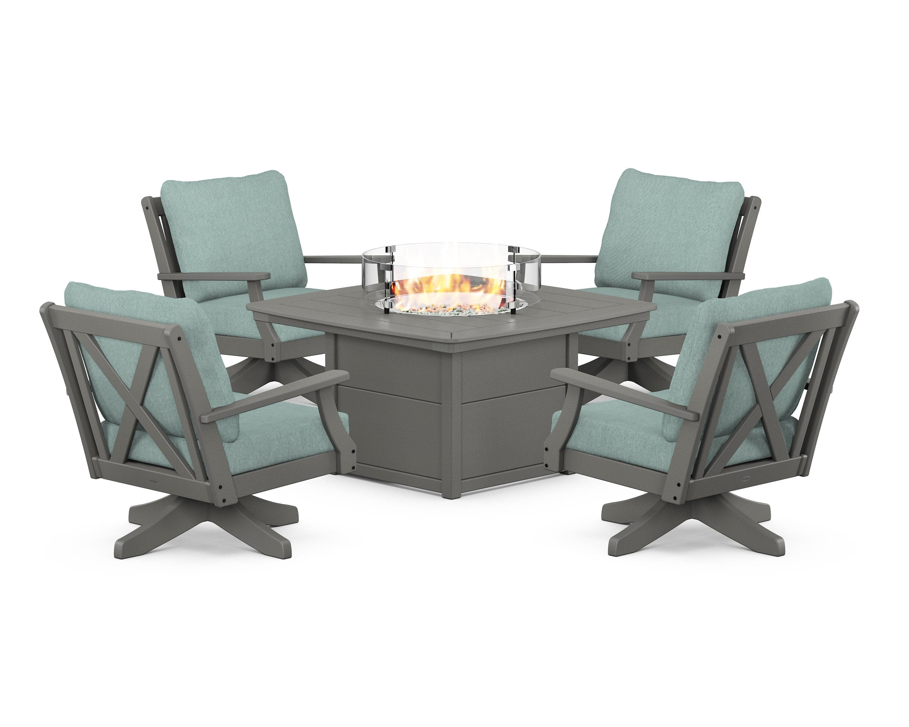Braxton 5-Piece Deep Seating Swivel Conversation Set with Fire Pit Table