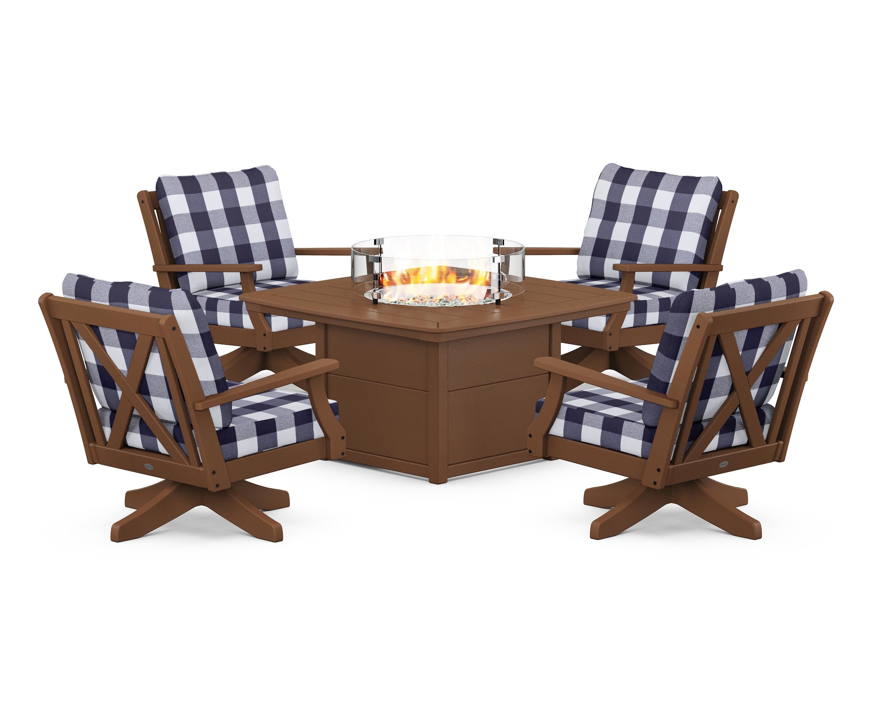 Braxton 5-Piece Deep Seating Swivel Conversation Set with Fire Pit Table