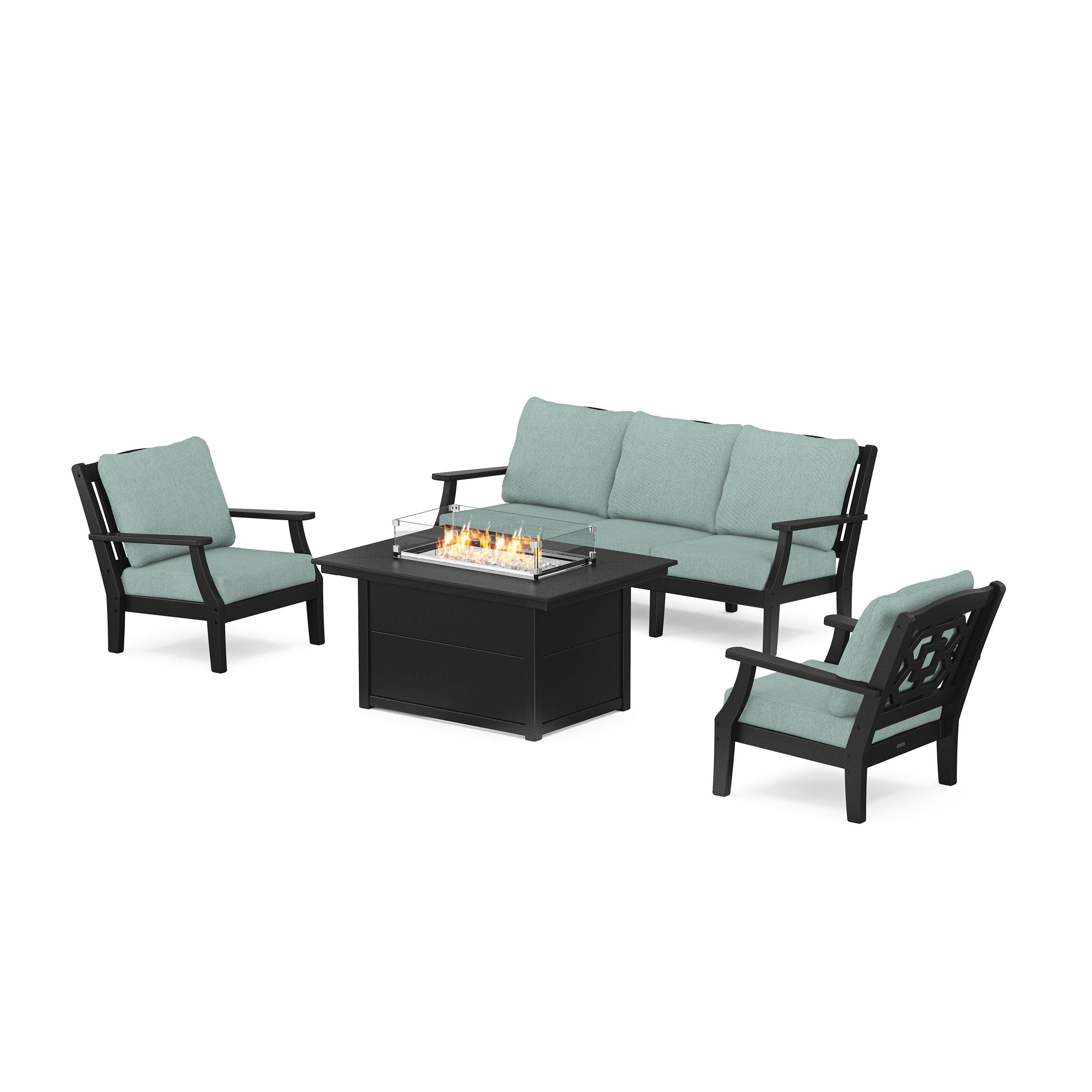 Chinoiserie Deep Seating Fire Pit Table Set