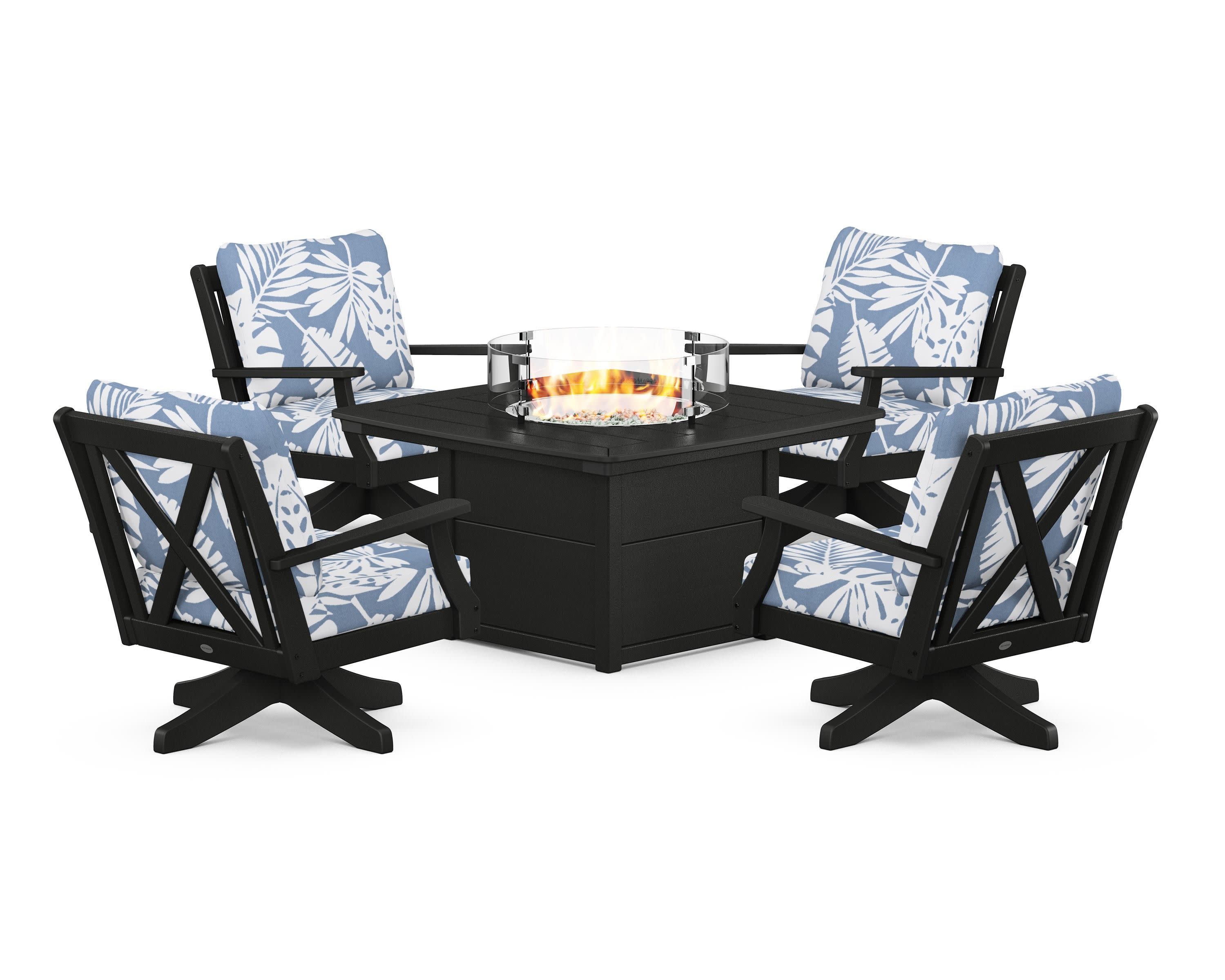 Braxton 5-Piece Deep Seating Swivel Conversation Set with Fire Pit Table