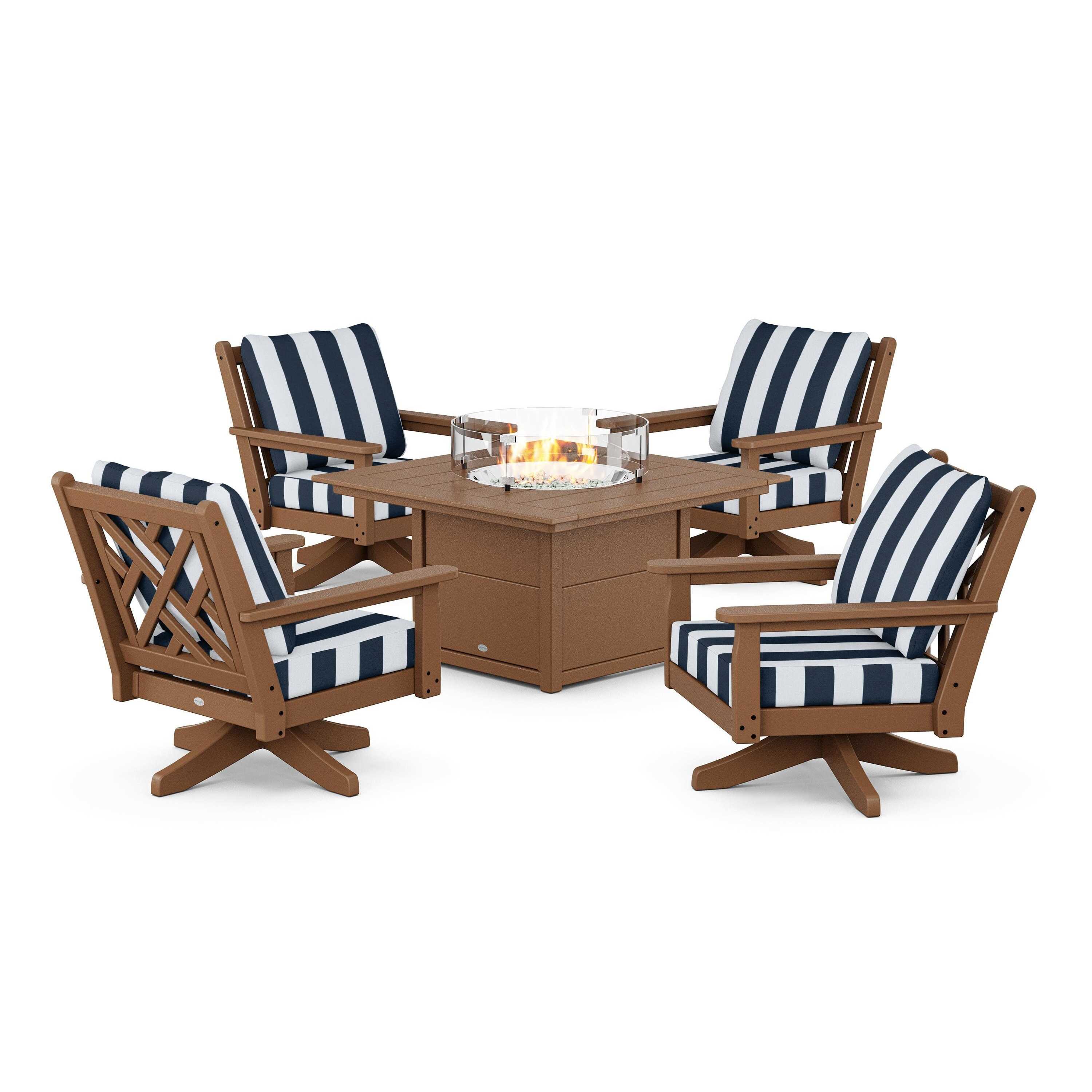 Chippendale 5-Piece Deep Seating Swivel Conversation Set with Fire Pit Table