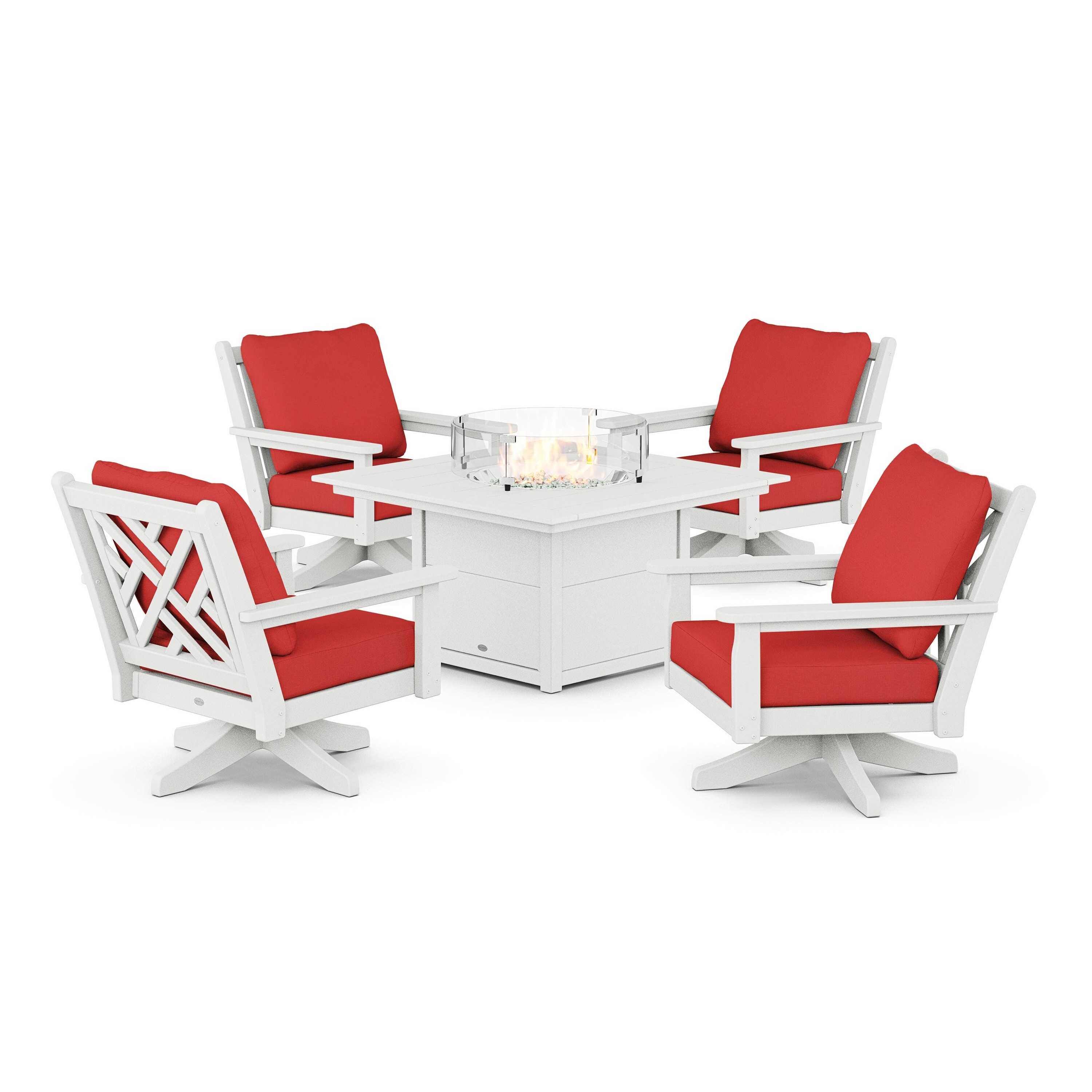 Chippendale 5-Piece Deep Seating Swivel Conversation Set with Fire Pit Table