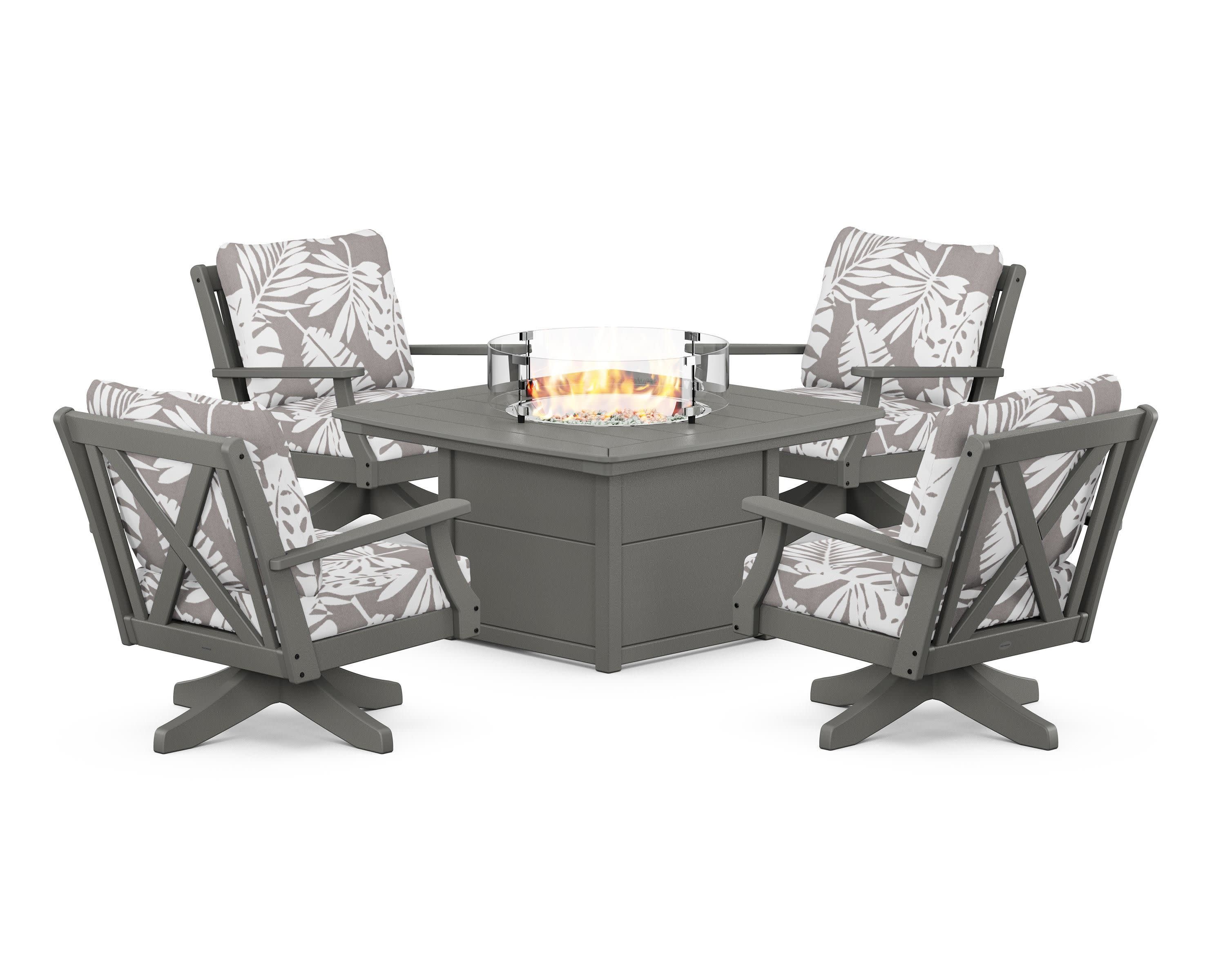 Braxton 5-Piece Deep Seating Swivel Conversation Set with Fire Pit Table