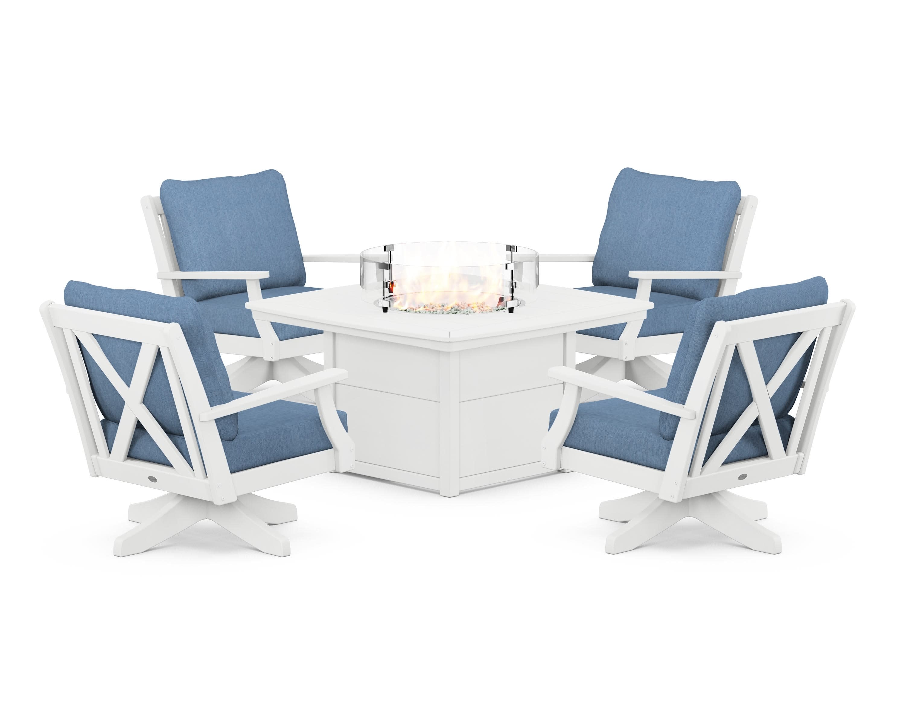 Braxton 5-Piece Deep Seating Swivel Conversation Set with Fire Pit Table