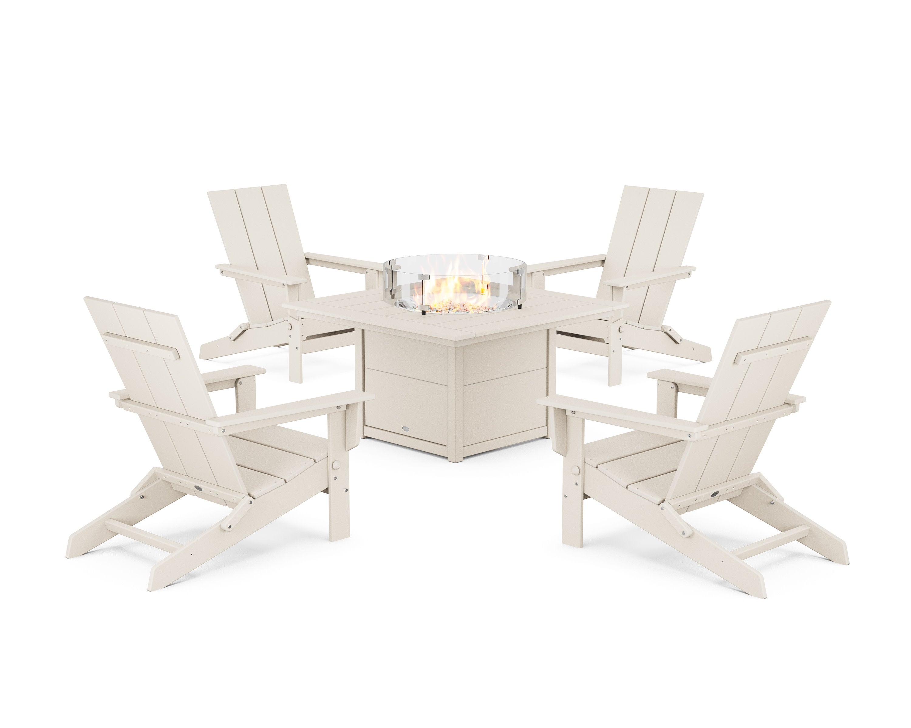 5-Piece Modern Studio Folding Adirondack Conversation Set with Fire Pit Table