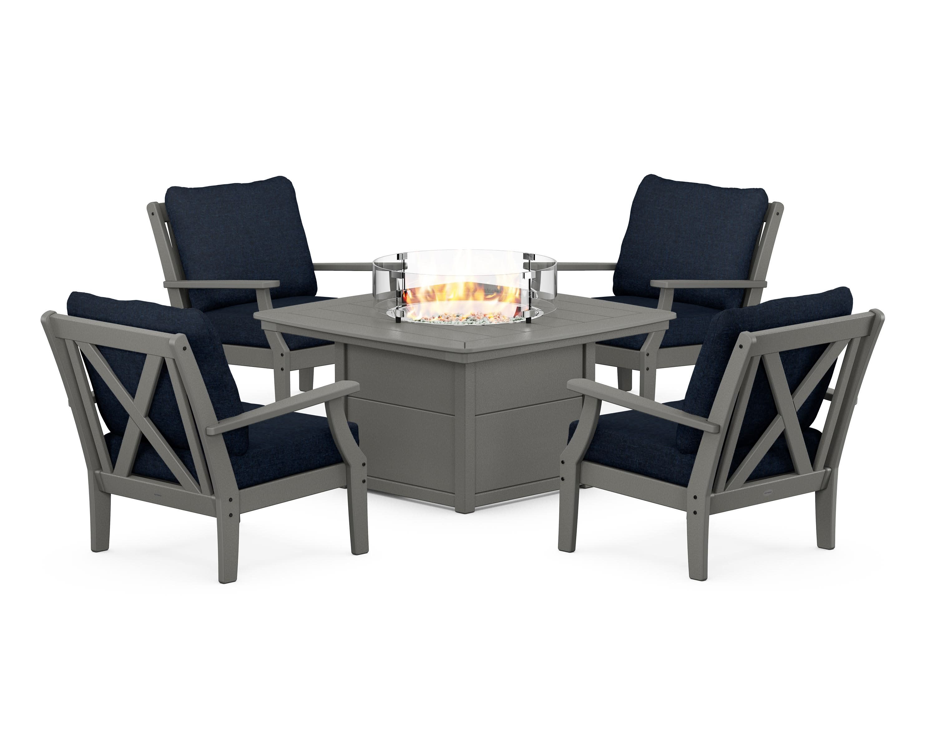 Braxton 5-Piece Deep Seating Conversation Set with Fire Pit Table