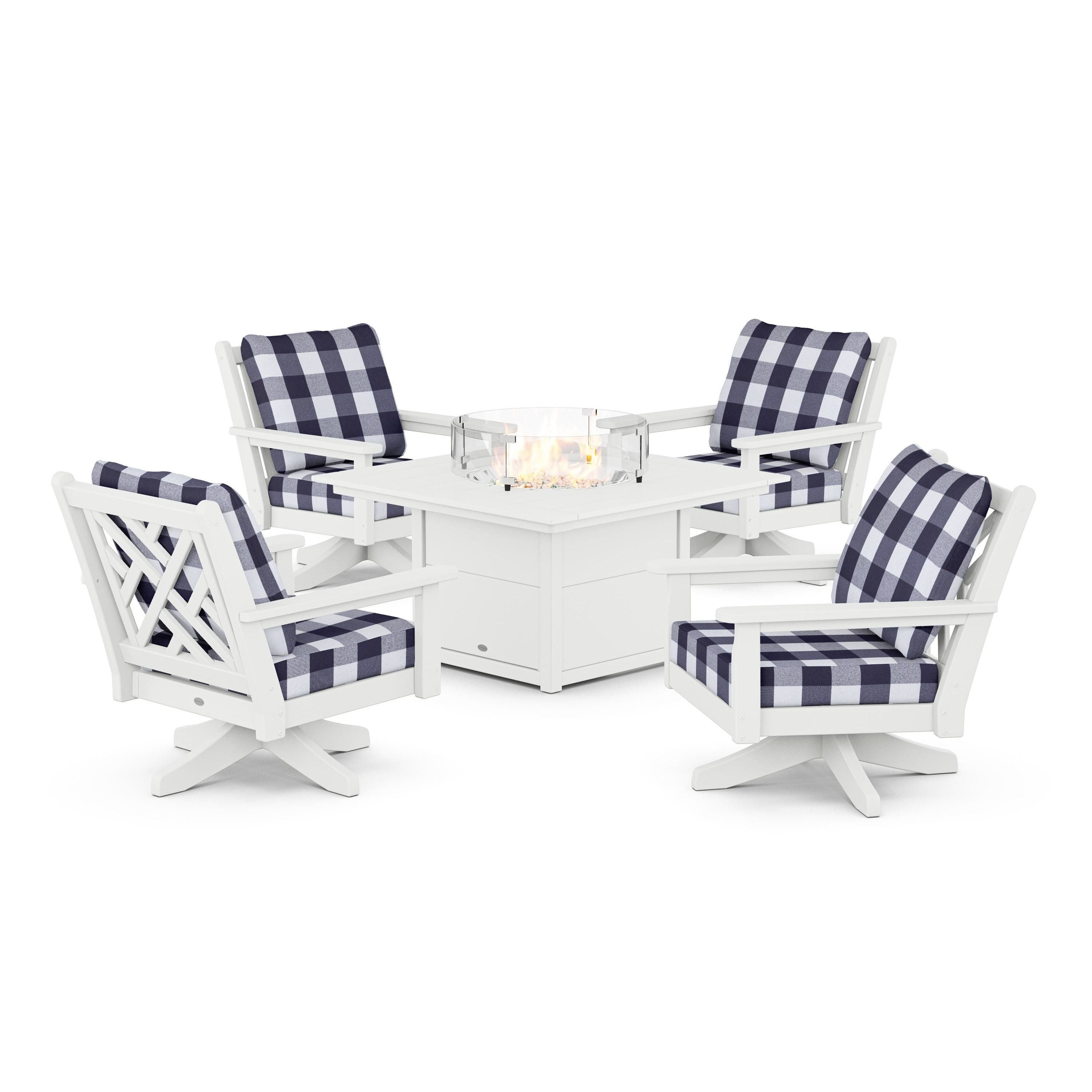 Chippendale 5-Piece Deep Seating Swivel Conversation Set with Fire Pit Table