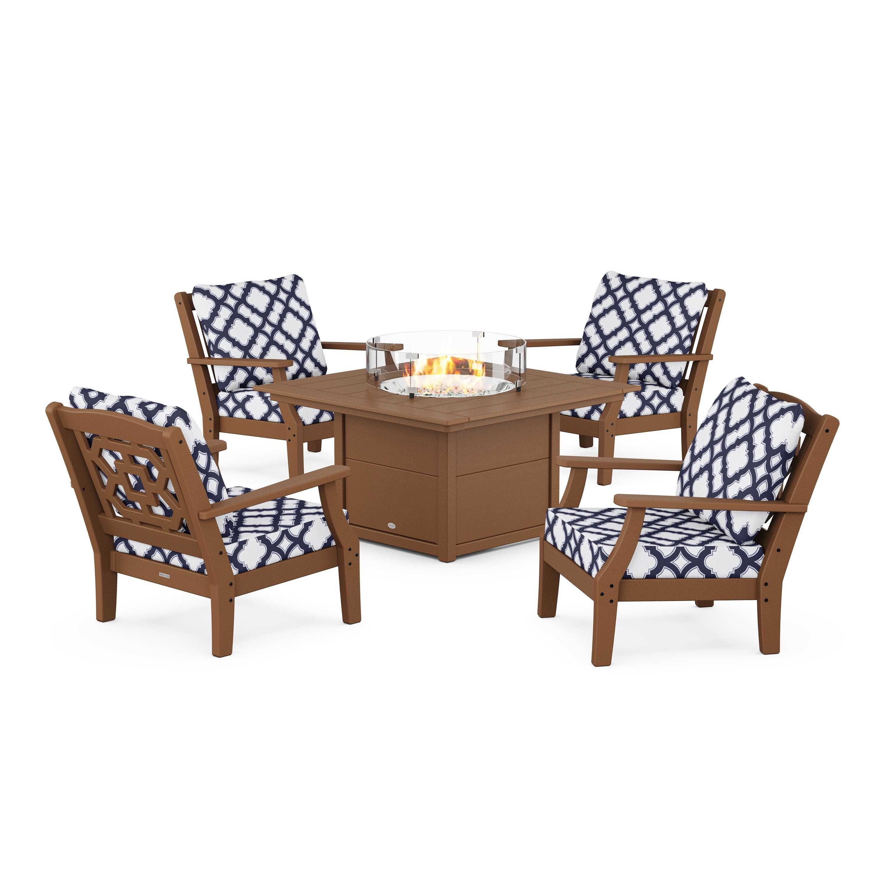 Chinoiserie 5-Piece Deep Seating Set with Fire Pit Table