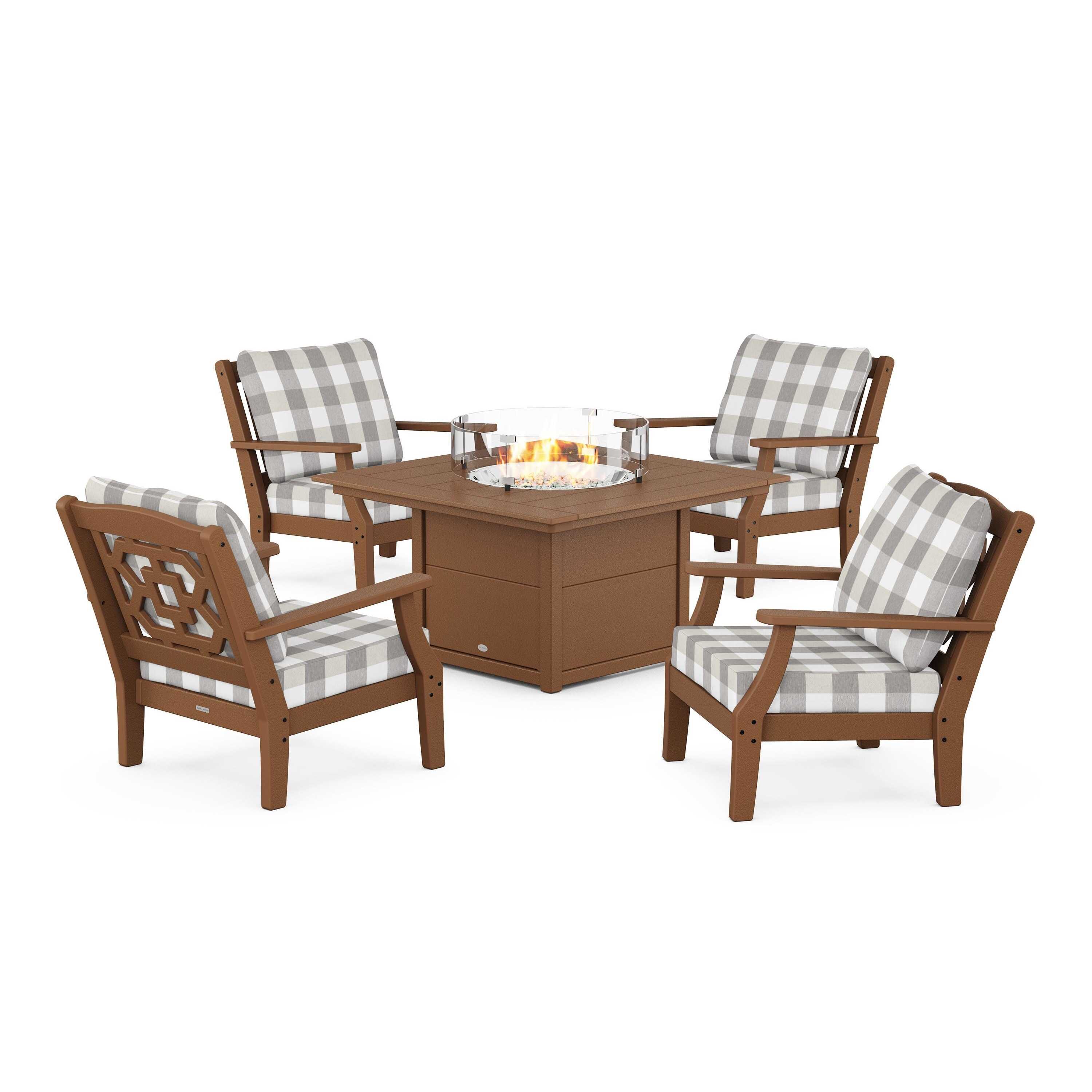 Chinoiserie 5-Piece Deep Seating Set with Fire Pit Table