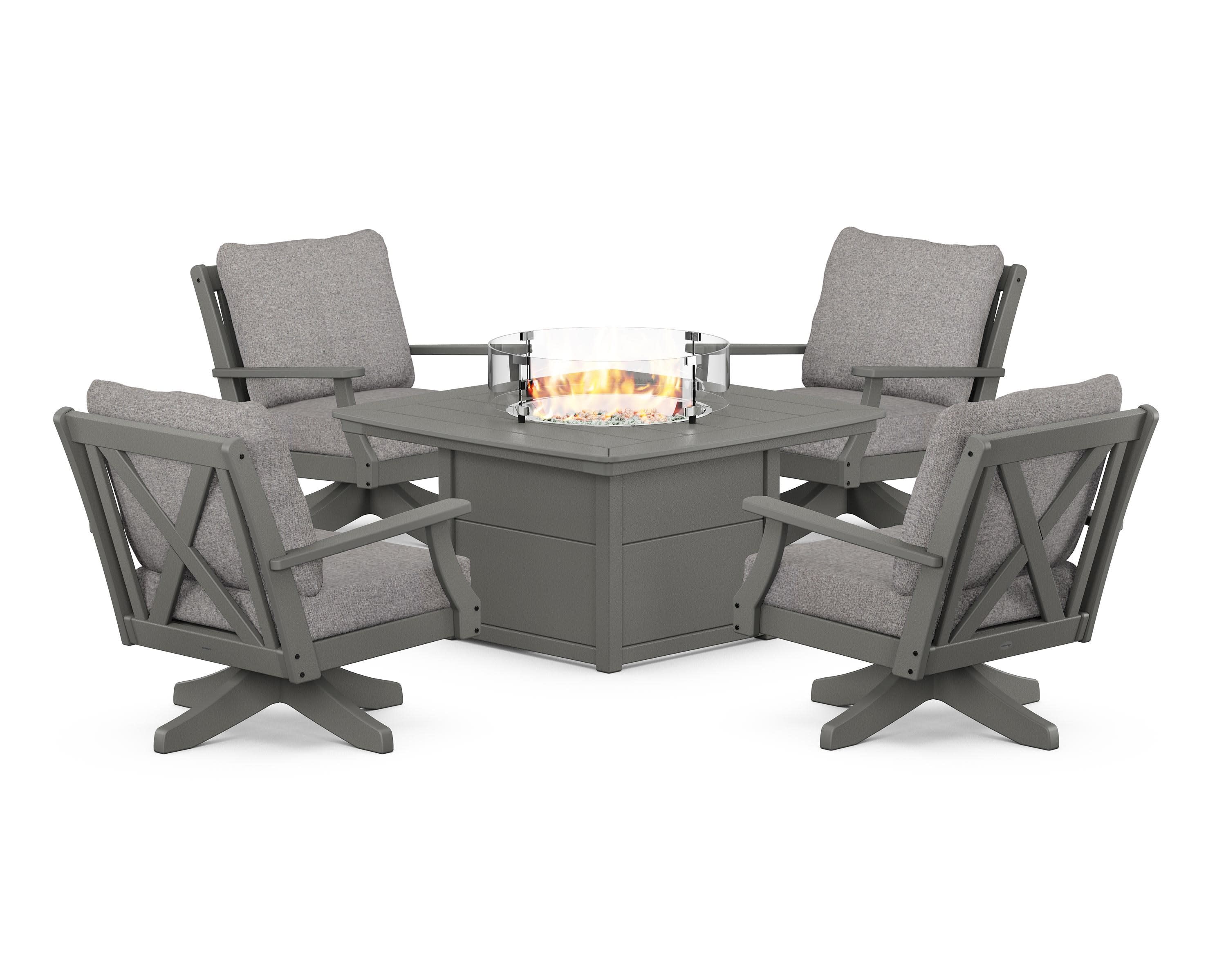 Braxton 5-Piece Deep Seating Swivel Conversation Set with Fire Pit Table