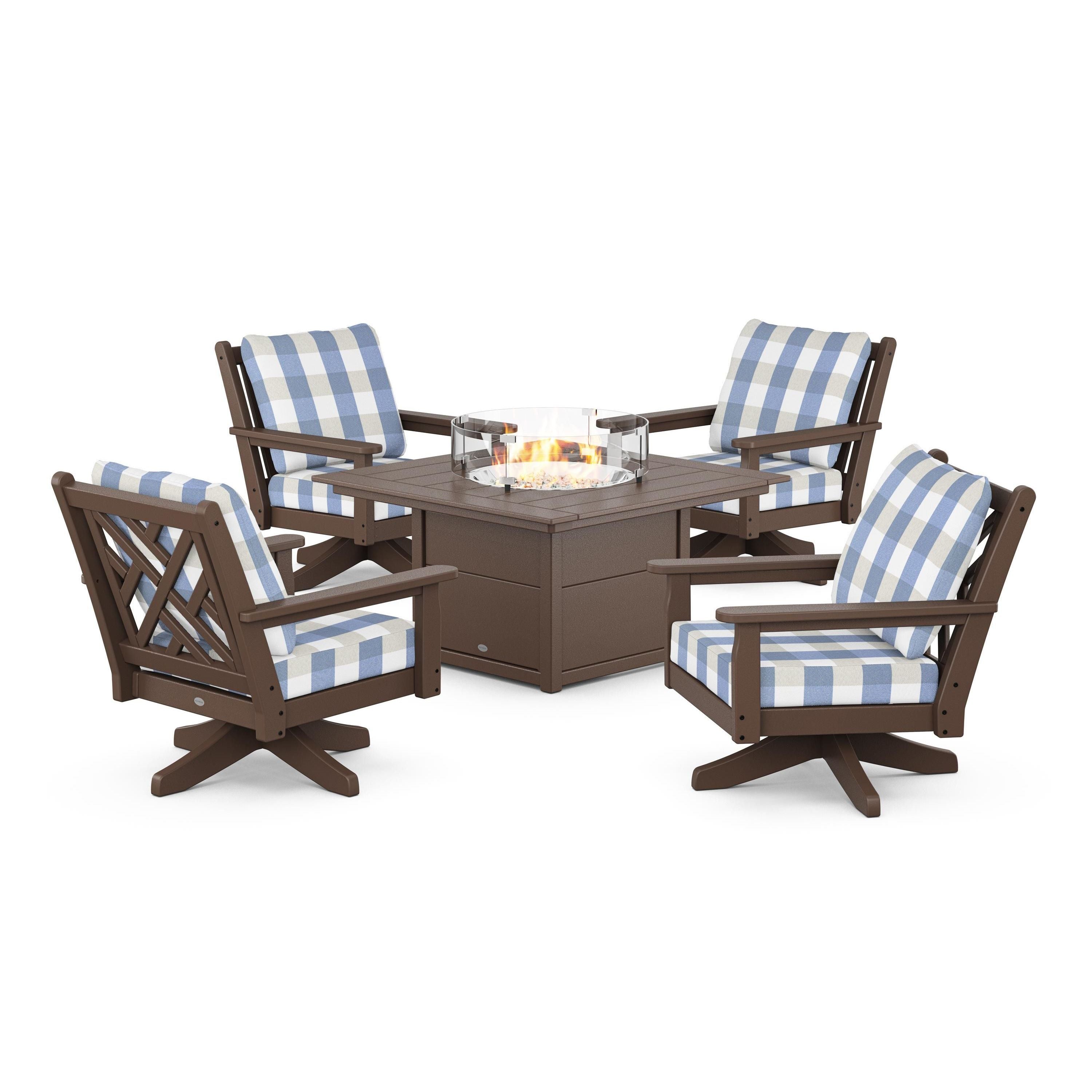 Chippendale 5-Piece Deep Seating Swivel Conversation Set with Fire Pit Table