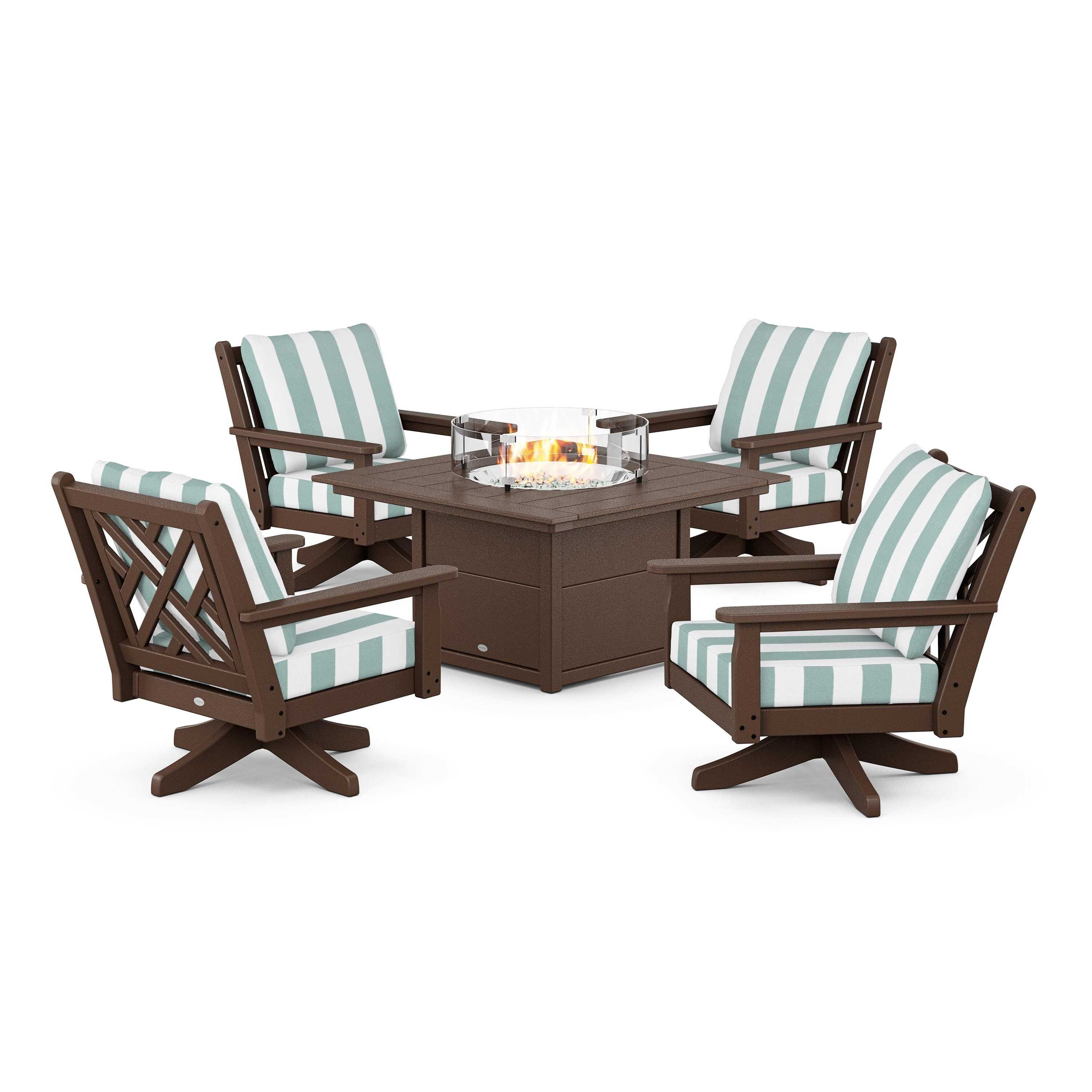 Chippendale 5-Piece Deep Seating Swivel Conversation Set with Fire Pit Table