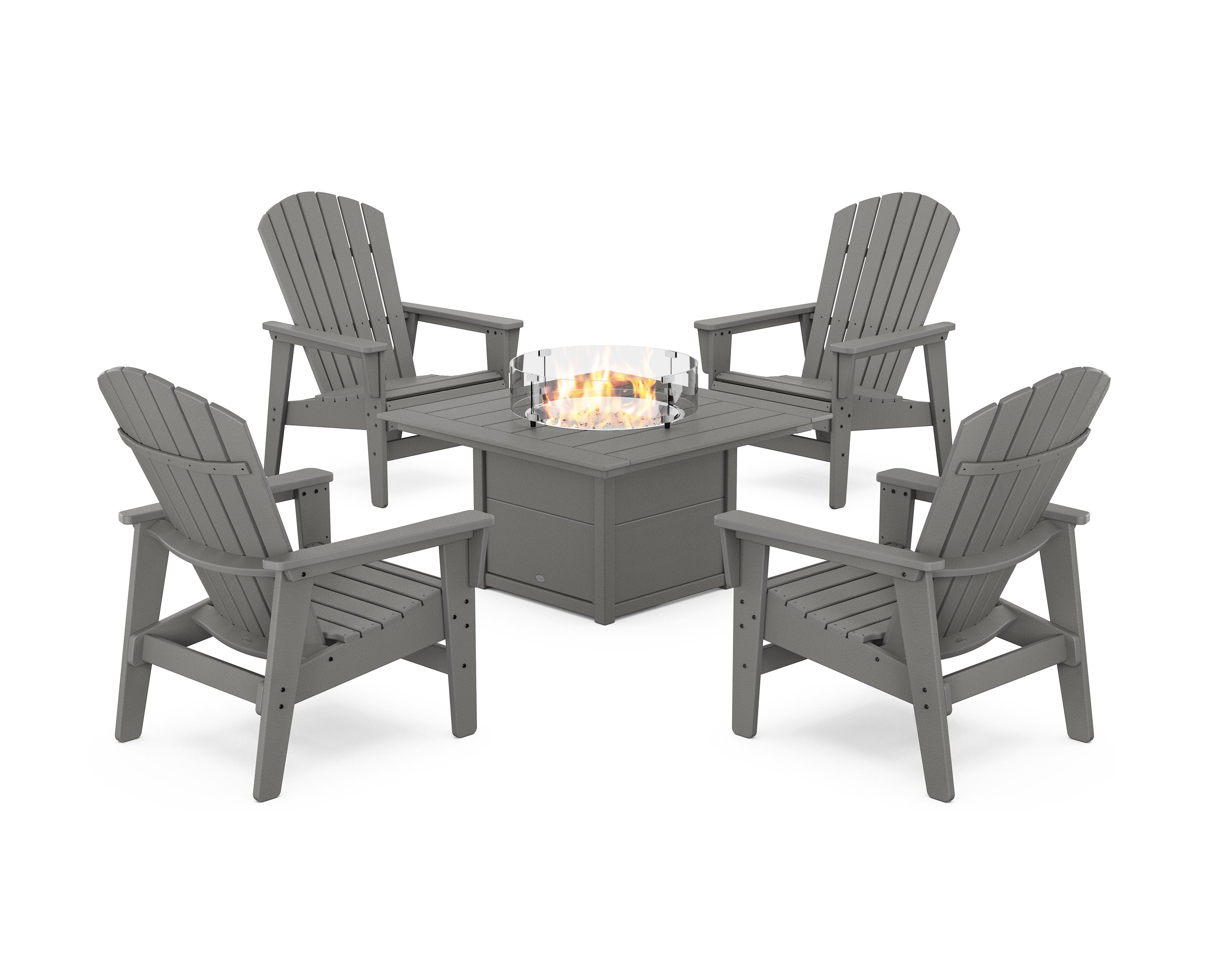 5-Piece Nautical Grand Upright Adirondack Conversation Set with Fire Pit Table