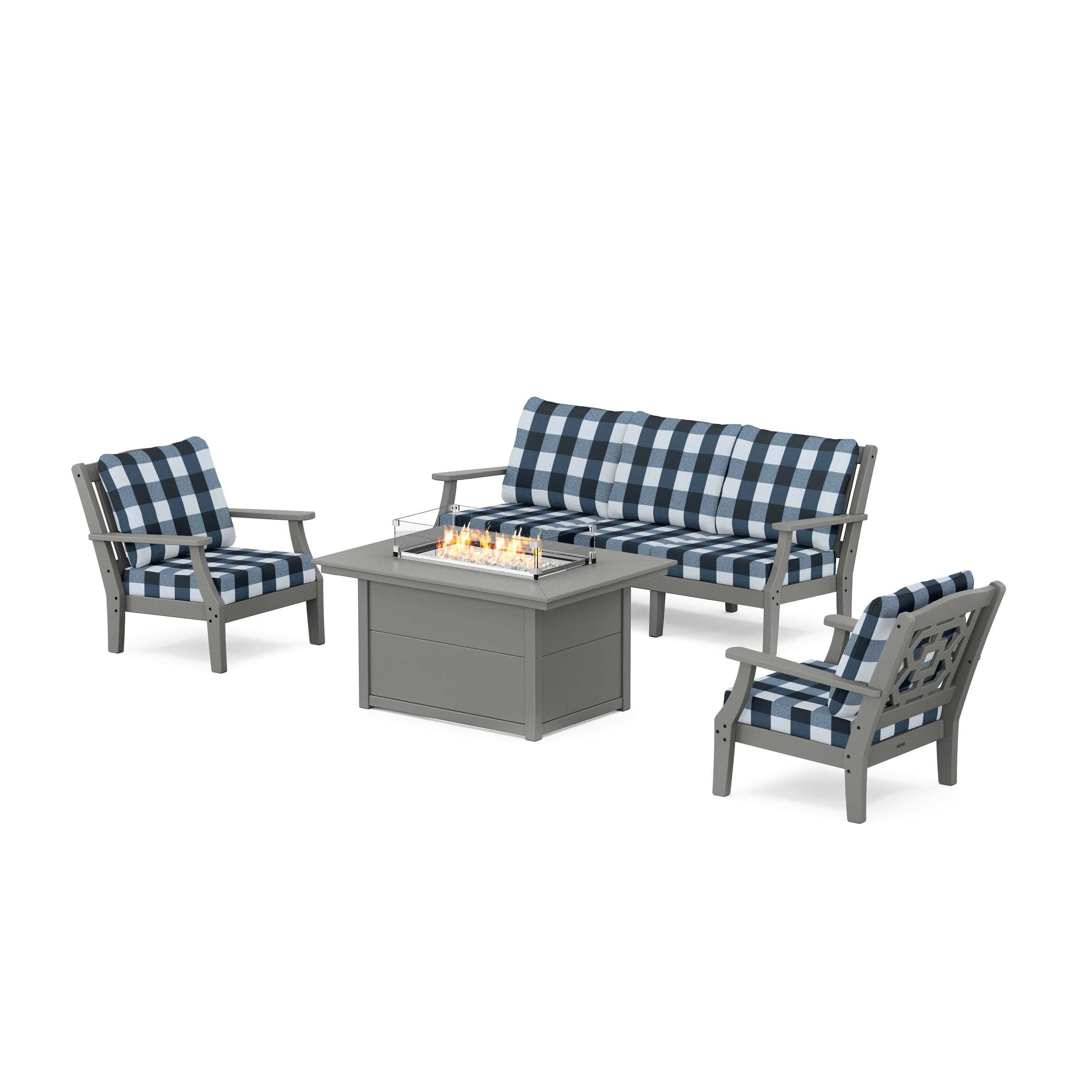 Chinoiserie Deep Seating Fire Pit Table Set