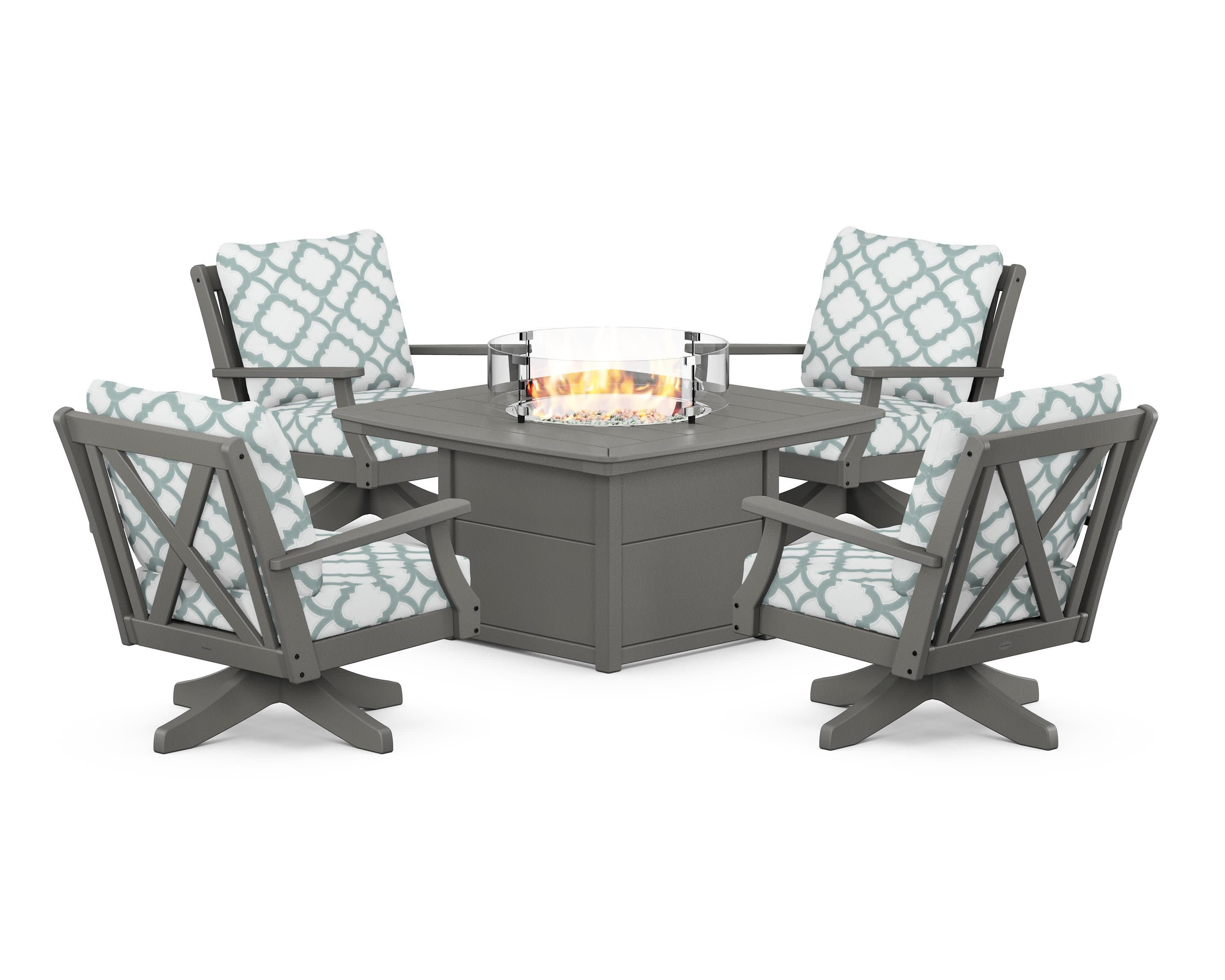 Braxton 5-Piece Deep Seating Swivel Conversation Set with Fire Pit Table