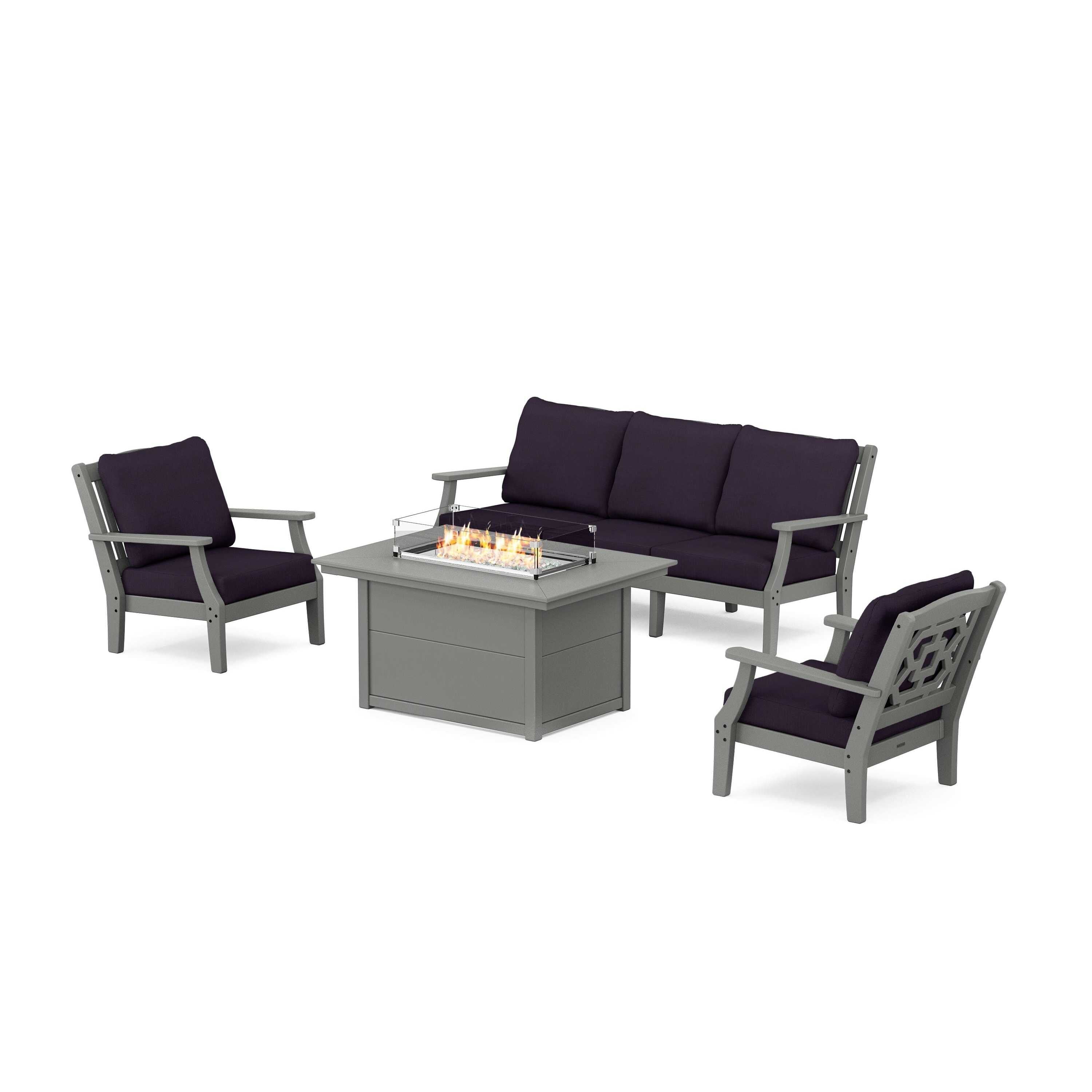 Chinoiserie Deep Seating Fire Pit Table Set